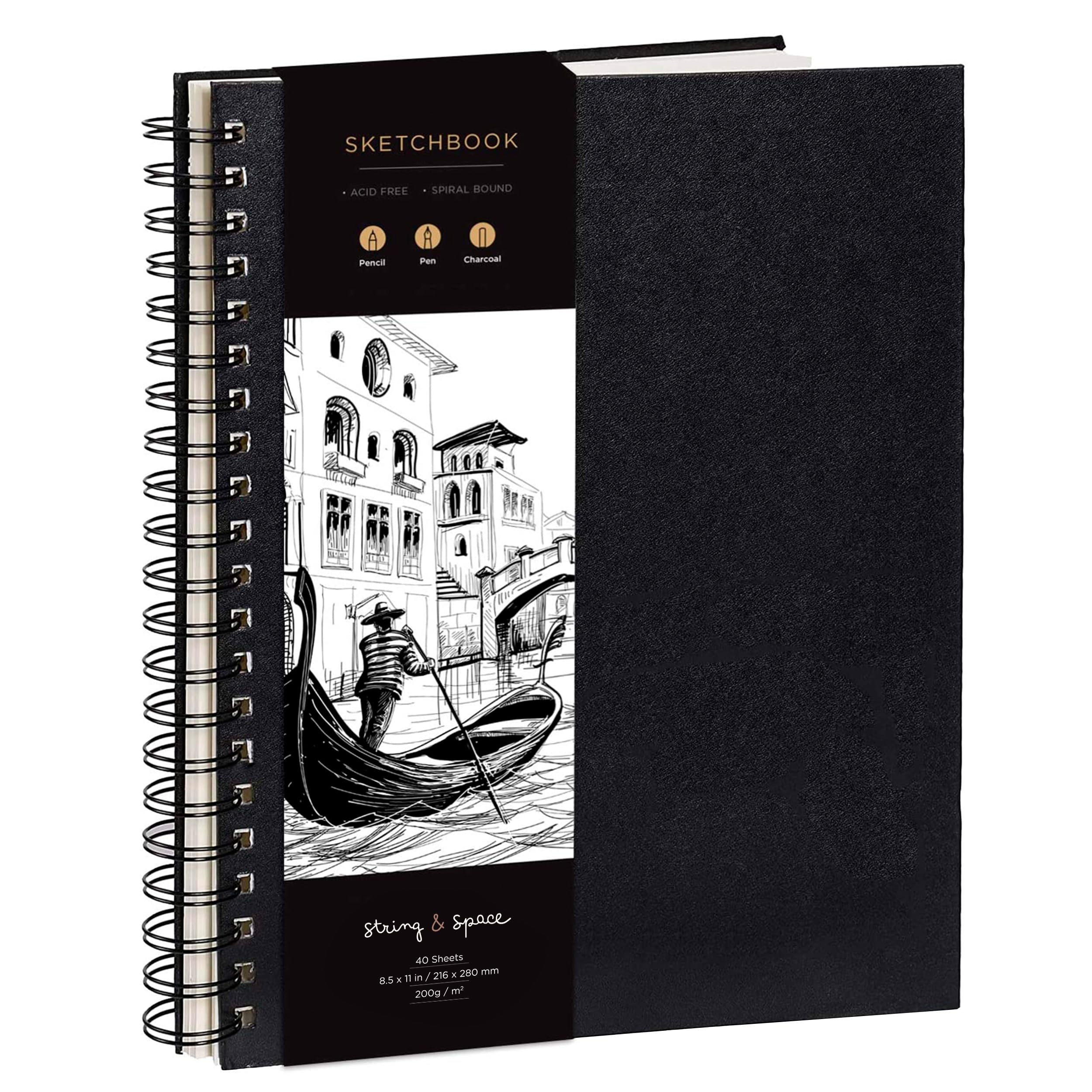 Skizzenbuch für Künstler, gebunden, DIN A4 – sehr festes Papier, 200 g/m² – großes, spiralgebundenes, für Kinder und Profis für Zeichnungen und Skizzen – 21 cm x 29 cm, 40 Bögen / 80 Seiten