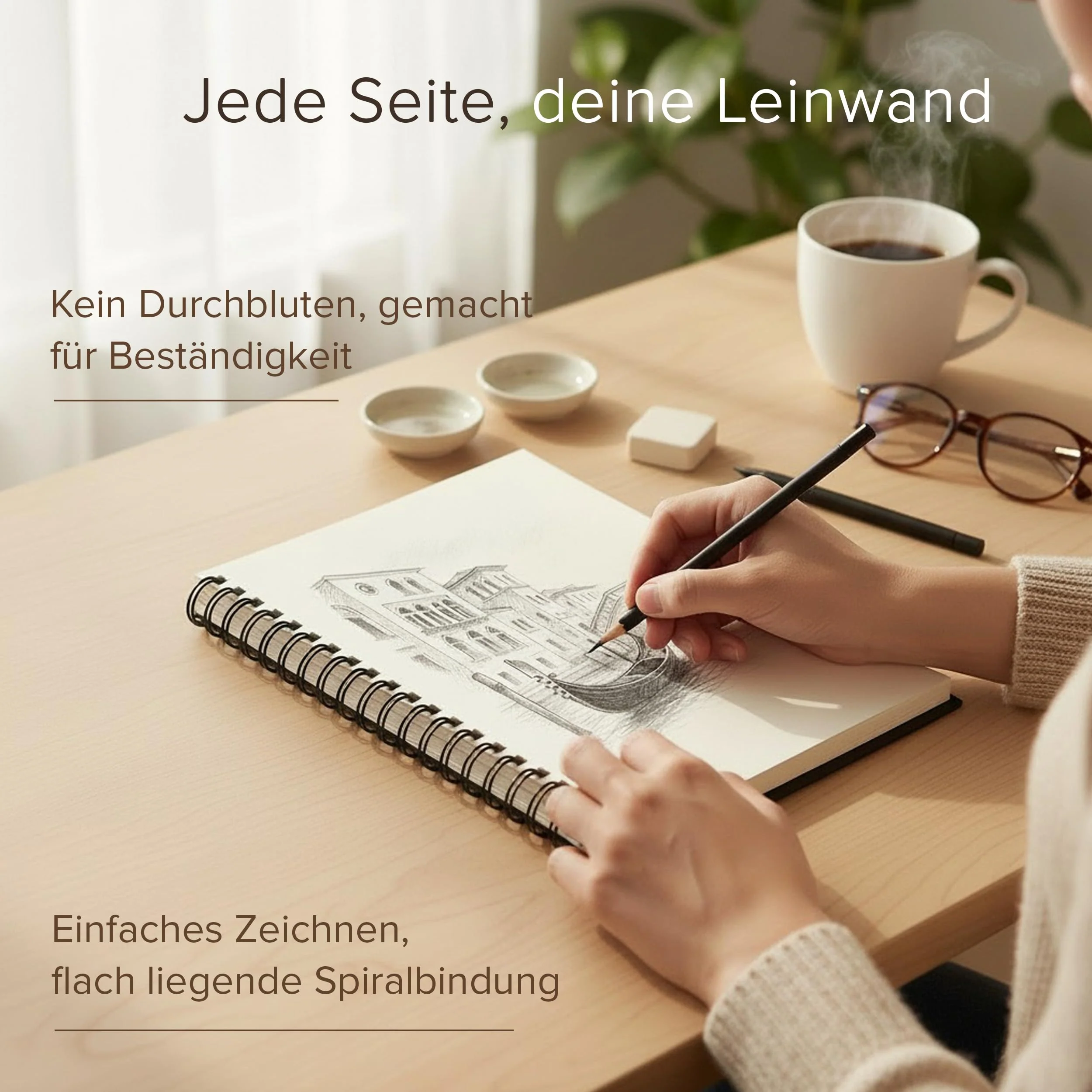 Skizzenbuch für Künstler, gebunden, DIN A4 – sehr festes Papier, 200 g/m² – großes, spiralgebundenes, für Kinder und Profis für Zeichnungen und Skizzen – 21 cm x 29 cm, 40 Bögen / 80 Seiten - Image 8