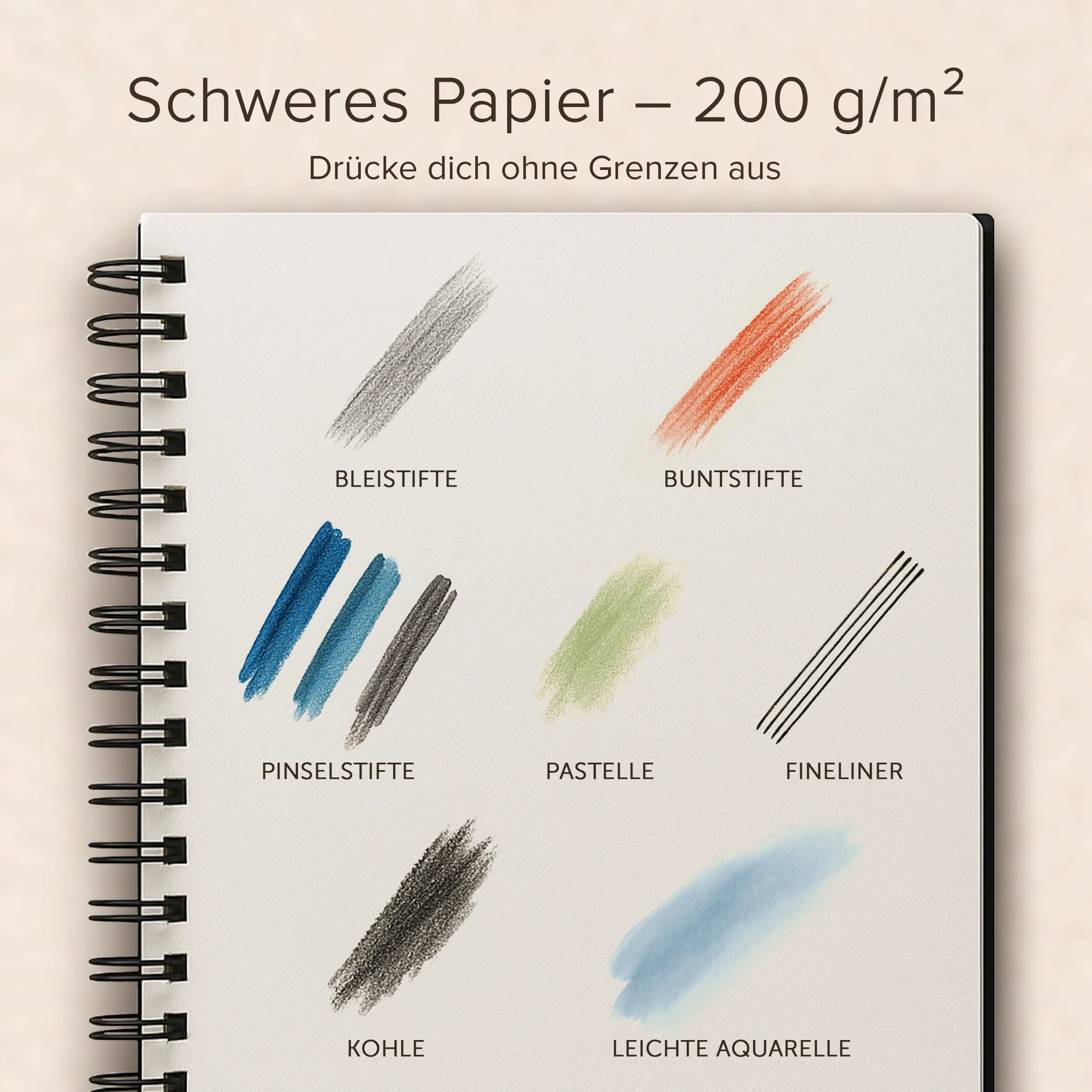 Skizzenbuch für Künstler, gebunden, DIN A4 – sehr festes Papier, 200 g/m² – großes, spiralgebundenes, für Kinder und Profis für Zeichnungen und Skizzen – 21 cm x 29 cm, 40 Bögen / 80 Seiten - Image 9