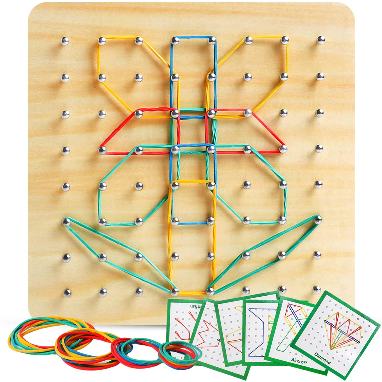 Skrtuan Holzbasiertes Geoboard – Montessori Lernspielzeug für Kinder, Kreativ-Puzzle zur Förderung des räumlichen Denkens und der Feinmotorik, ideal für 3-6-Jährige - Image 3