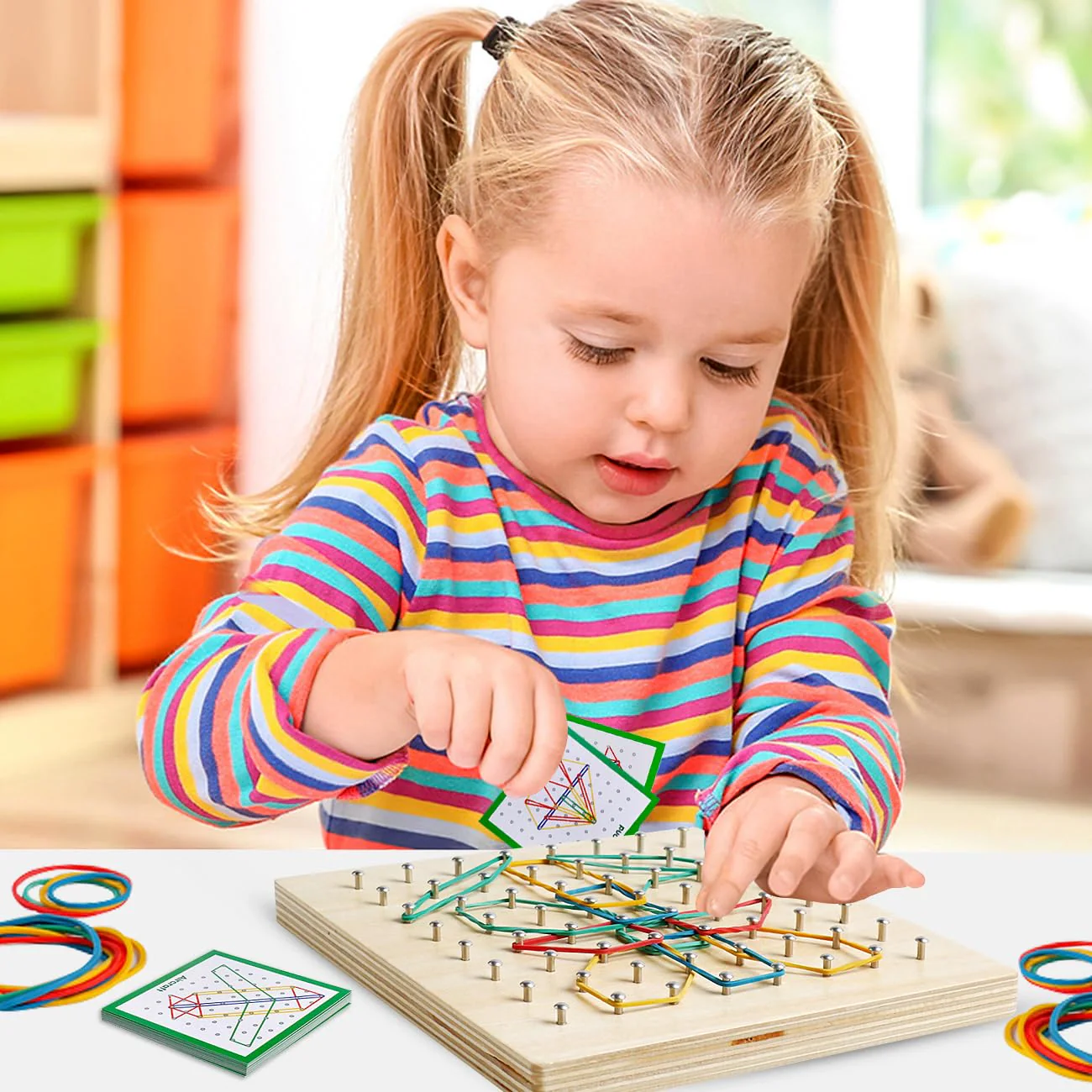 Skrtuan Holzbasiertes Geoboard – Montessori Lernspielzeug für Kinder, Kreativ-Puzzle zur Förderung des räumlichen Denkens und der Feinmotorik, ideal für 3-6-Jährige - Image 4
