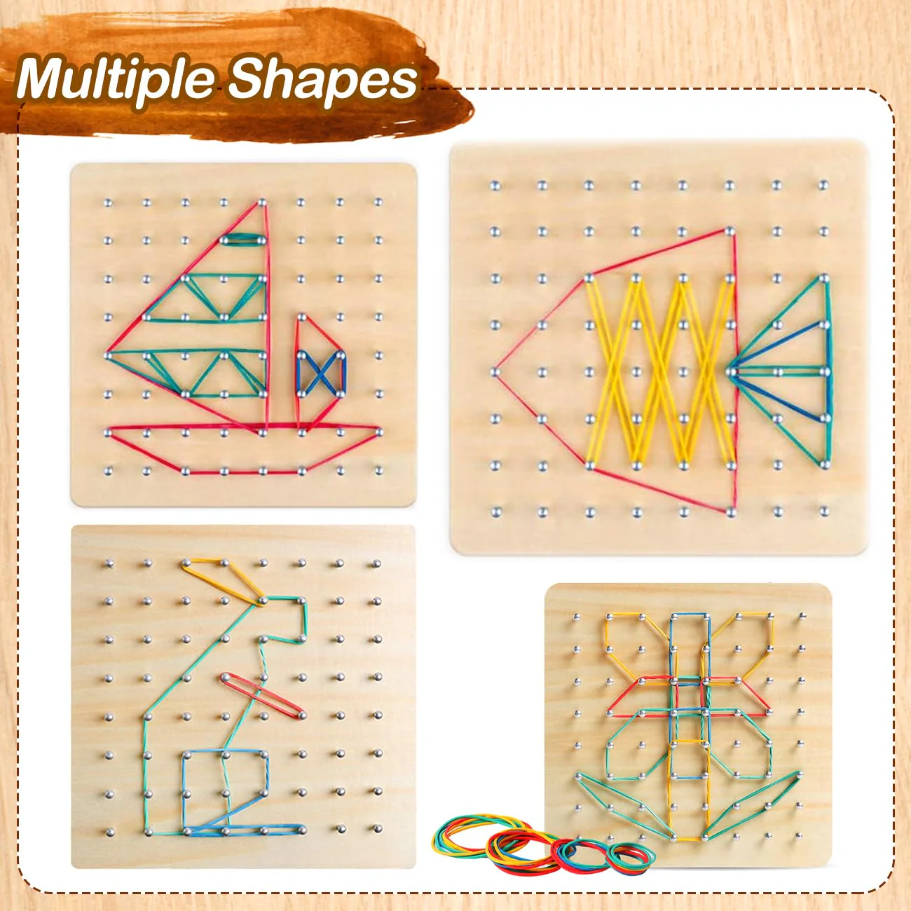 Skrtuan Holzbasiertes Geoboard – Montessori Lernspielzeug für Kinder, Kreativ-Puzzle zur Förderung des räumlichen Denkens und der Feinmotorik, ideal für 3-6-Jährige - Image 7
