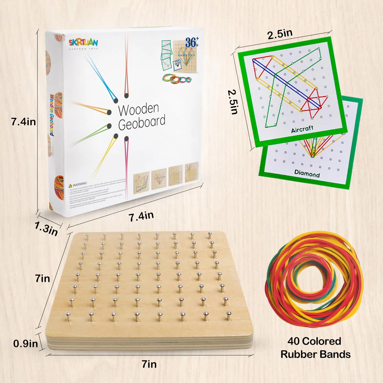 Skrtuan Holzbasiertes Geoboard – Montessori Lernspielzeug für Kinder, Kreativ-Puzzle zur Förderung des räumlichen Denkens und der Feinmotorik, ideal für 3-6-Jährige - Image 9