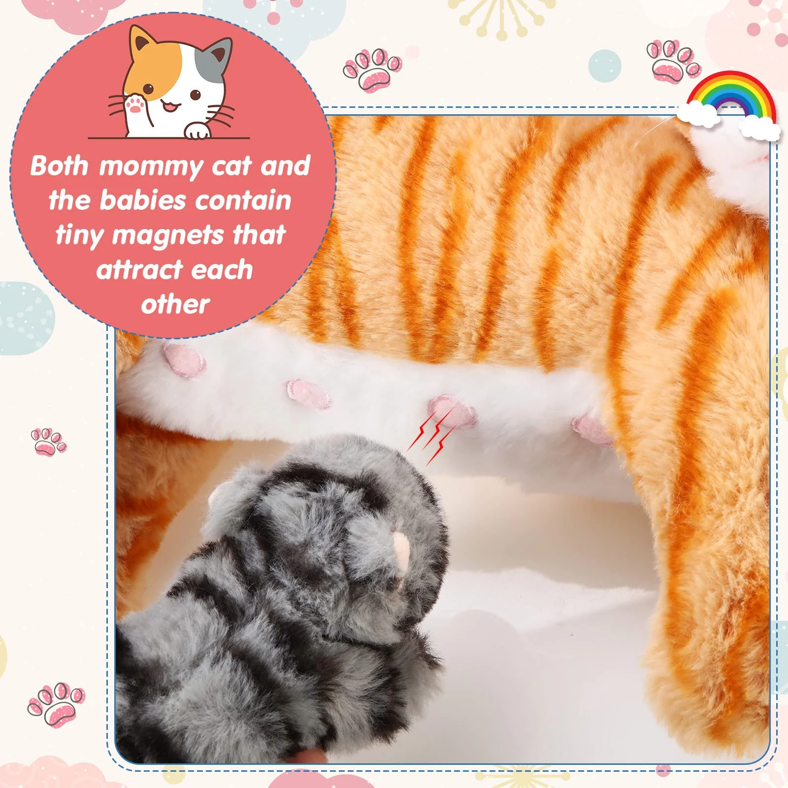 Skylety Pflegendes Katze Stofftier Mit Plüsch Kätzchen Kuscheltier Plushie Kätzchen Mama Katze Plueschtier mit 4 Baby Kuschelkatze für Geburtstag Spielzeug(Süßer Stil) - Image 4