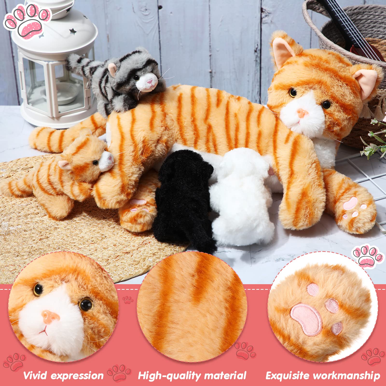Skylety Pflegendes Katze Stofftier Mit Plüsch Kätzchen Kuscheltier Plushie Kätzchen Mama Katze Plueschtier mit 4 Baby Kuschelkatze für Geburtstag Spielzeug(Süßer Stil) - Image 5