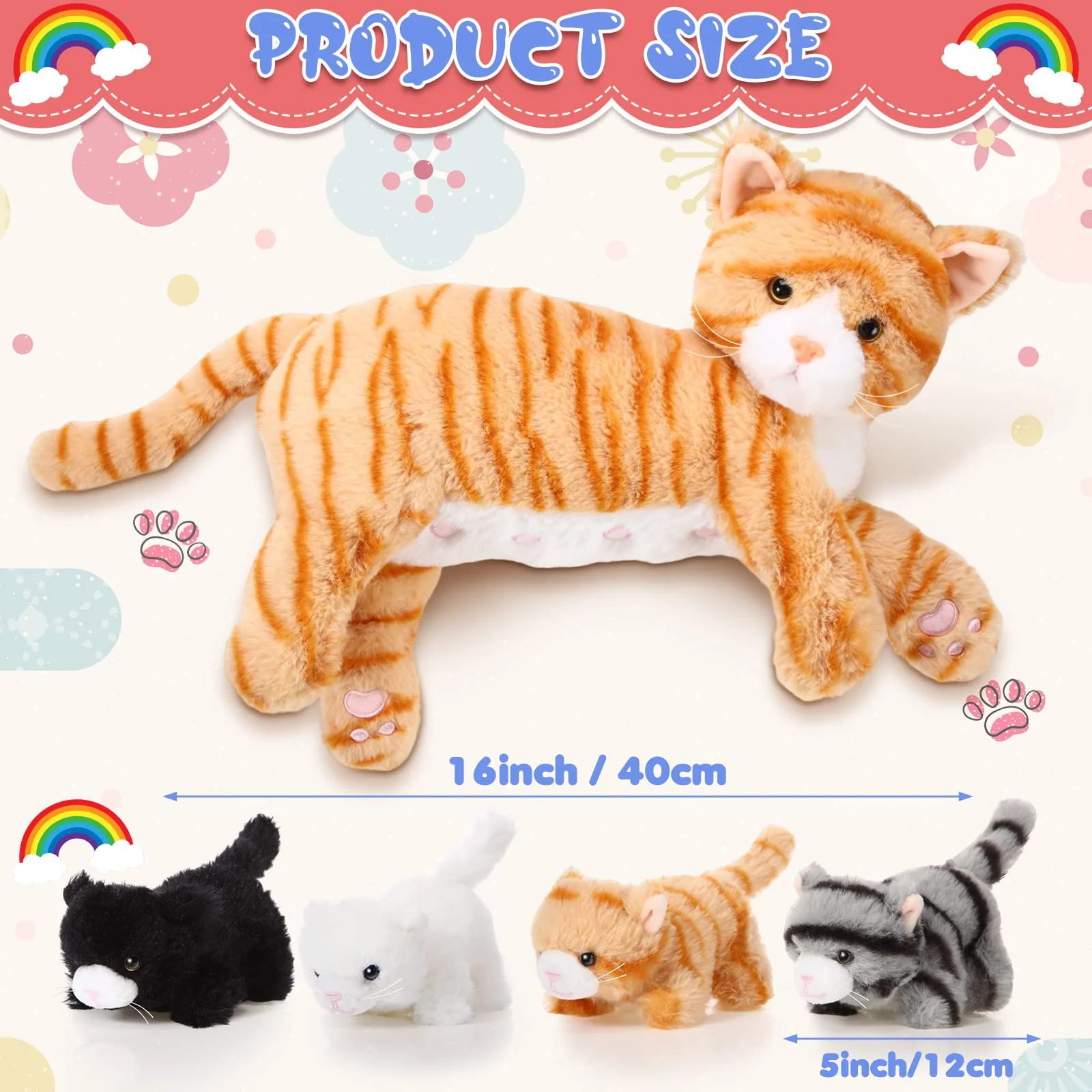 Skylety Pflegendes Katze Stofftier Mit Plüsch Kätzchen Kuscheltier Plushie Kätzchen Mama Katze Plueschtier mit 4 Baby Kuschelkatze für Geburtstag Spielzeug(Süßer Stil) - Image 6