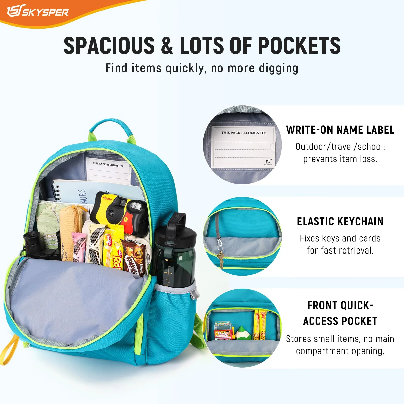 SKYSPER Wanderrucksack Kinder 12L, Rucksack Kinder für 3-10 Jährige Jungen & Mädchen in Schule und Outdoor wie Wandern - Image 3