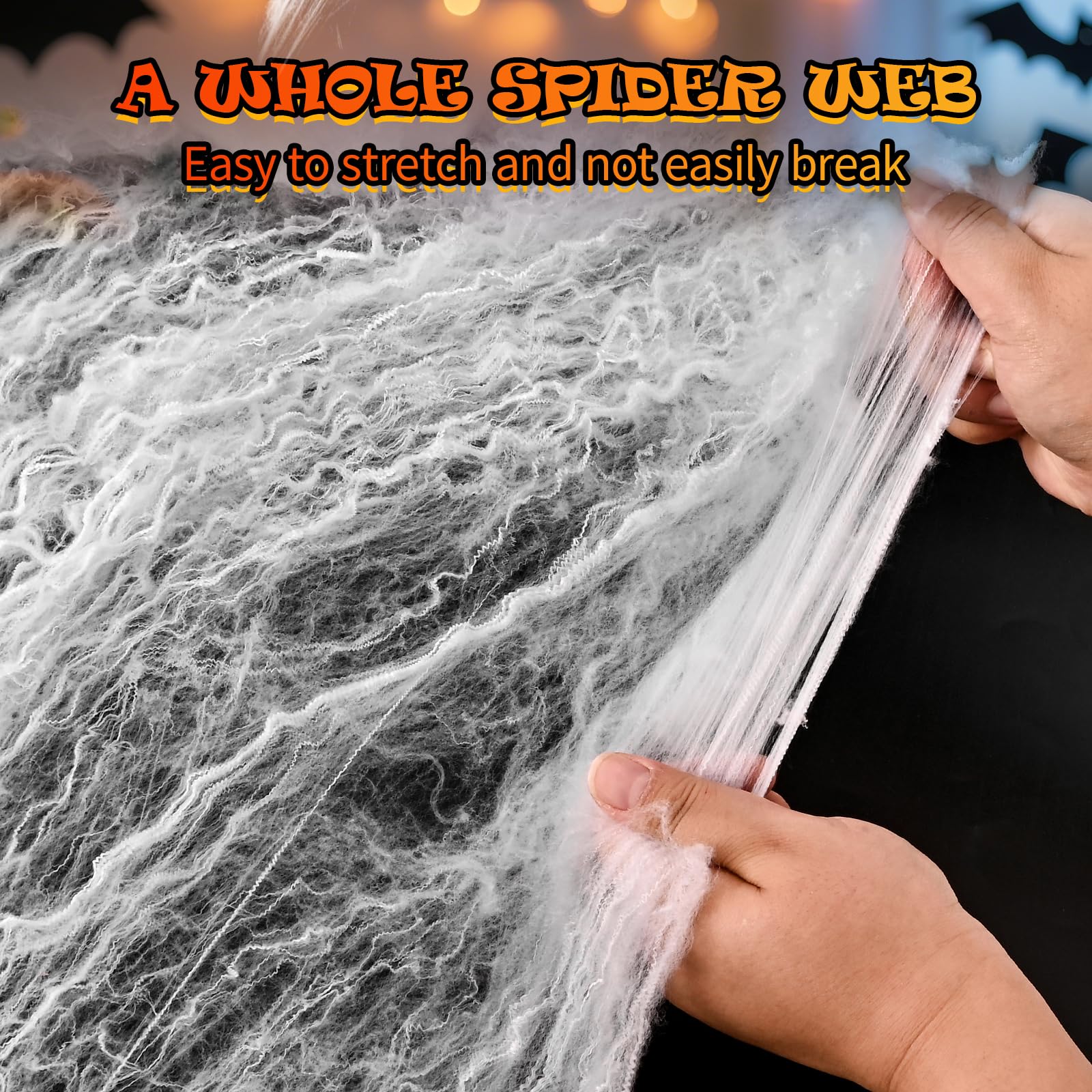 SKYYUE Spinnen Deko Halloween Spinnennetz Dekoration, 200g Dehnbare Spinnennetz mit 50 Plastikspinne Schwarz, Gruseliges Spinnengewebe für Halloween, Fasching, Karneval oder Mottoparty-Dekoration - Image 4