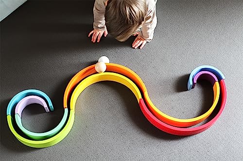 small foot Bausteine "Regenbogen XL" aus Holz, 12 teiliger Bogen mit 2 Kugeln, ab 1 Jahr, 11412 - Image 6