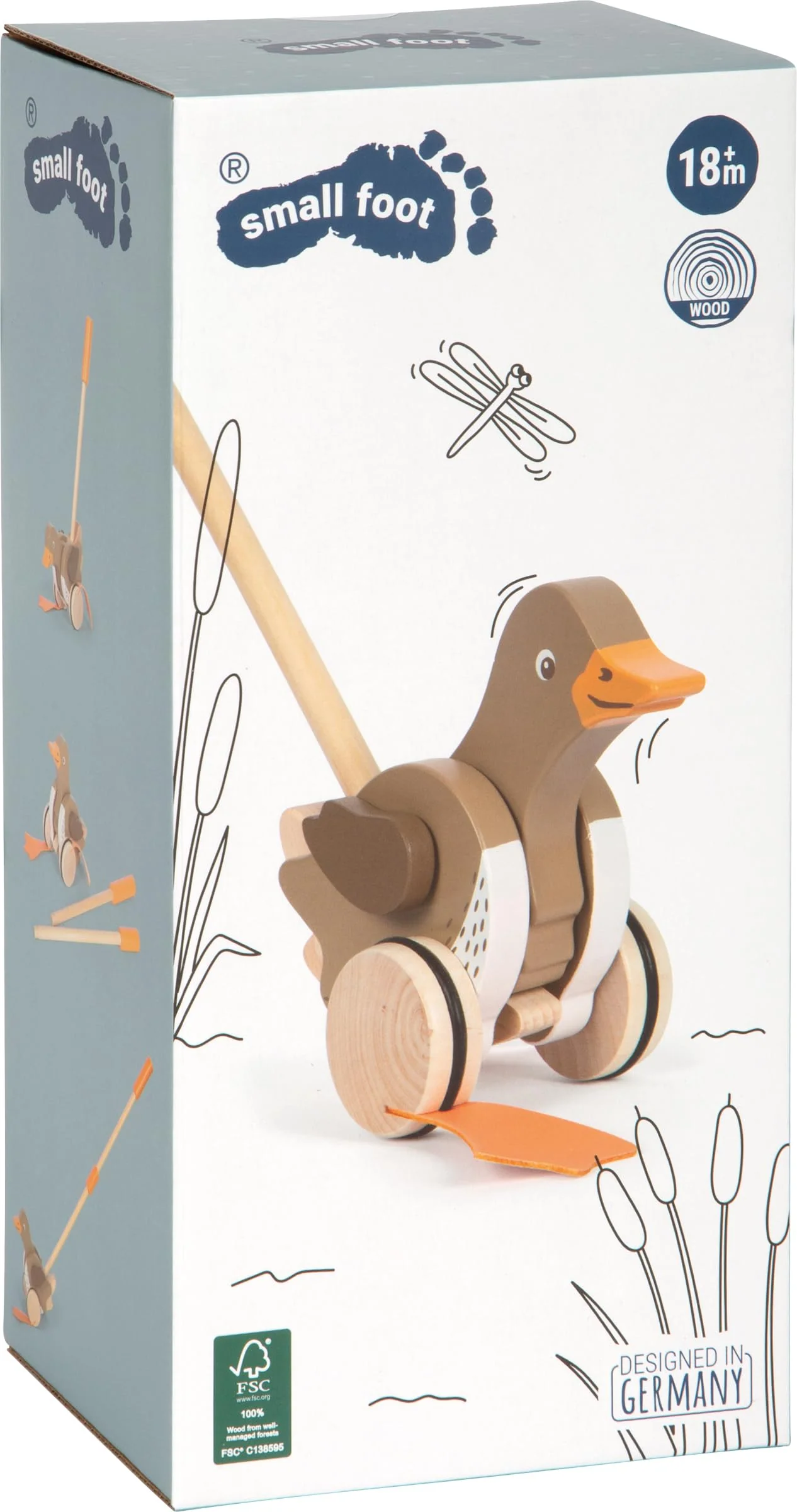 small foot Schiebetier Ente mit beweglichem Kopf aus Holz, hilft beim Laufenlernen, Schiebespielzeug für Kinder ab 18 Monaten, 12493 - Image 2