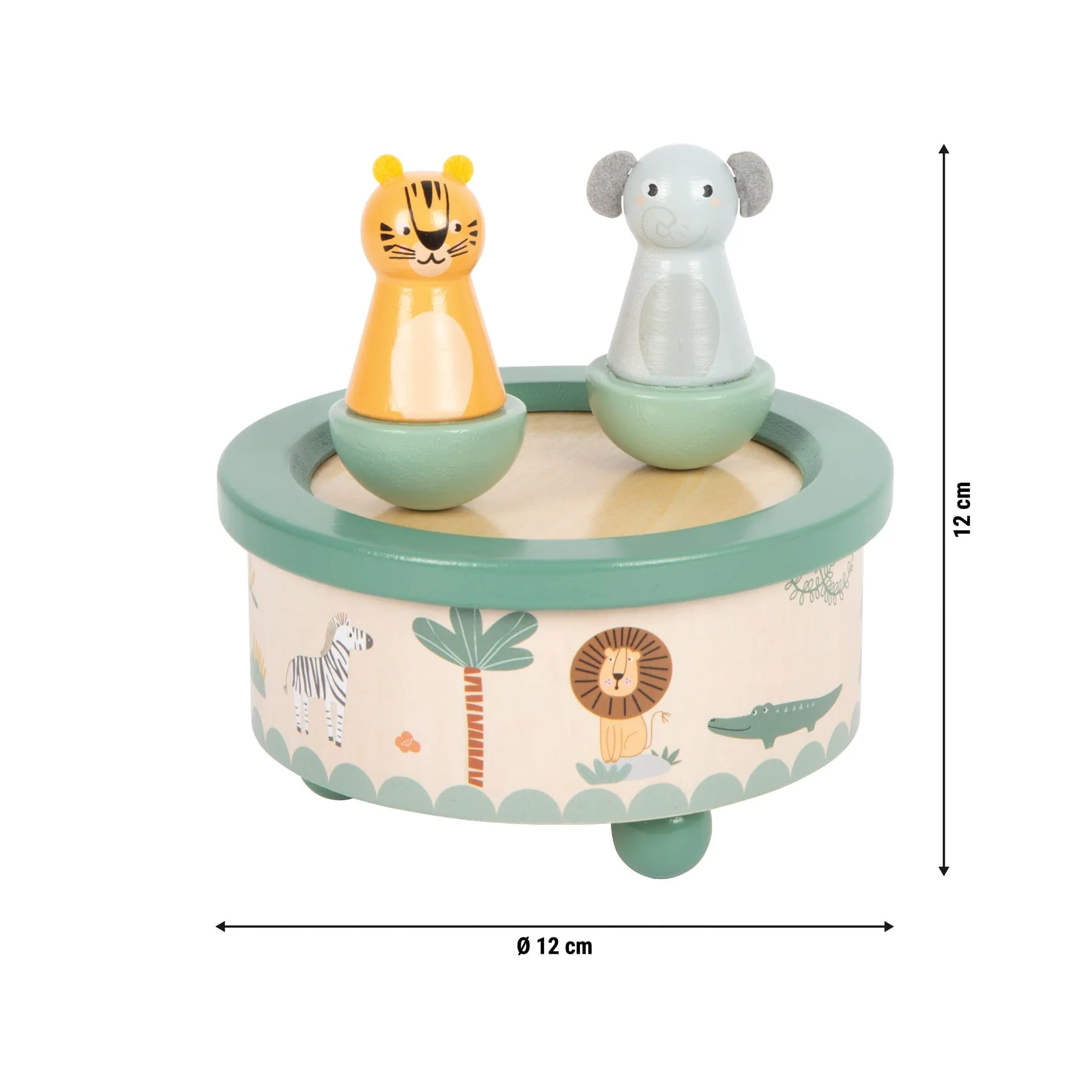 small Foot Spieluhr „Safari“ aus FSC® 100%-zertifiziertem Holz, kindgerecht gestaltet mit Tiger und Elefant, für Kinder ab 2 Jahren, 12738 - Image 3