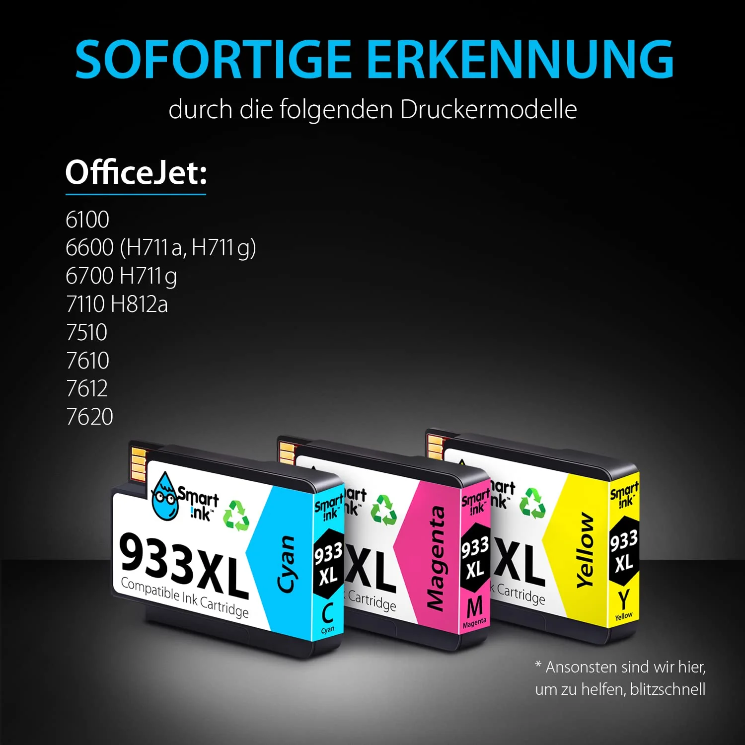 Smart Ink kompatible Druckerpatronen als Ersatz für HP 932 XL 933 XL 932XL 933XL 3 Multipack (Cyan/Magenta/Gelb) Farben Patronen Hoher Kapazität für HP Officejet 6600 6700 7612 7510 7110 6100 7610 - Image 2