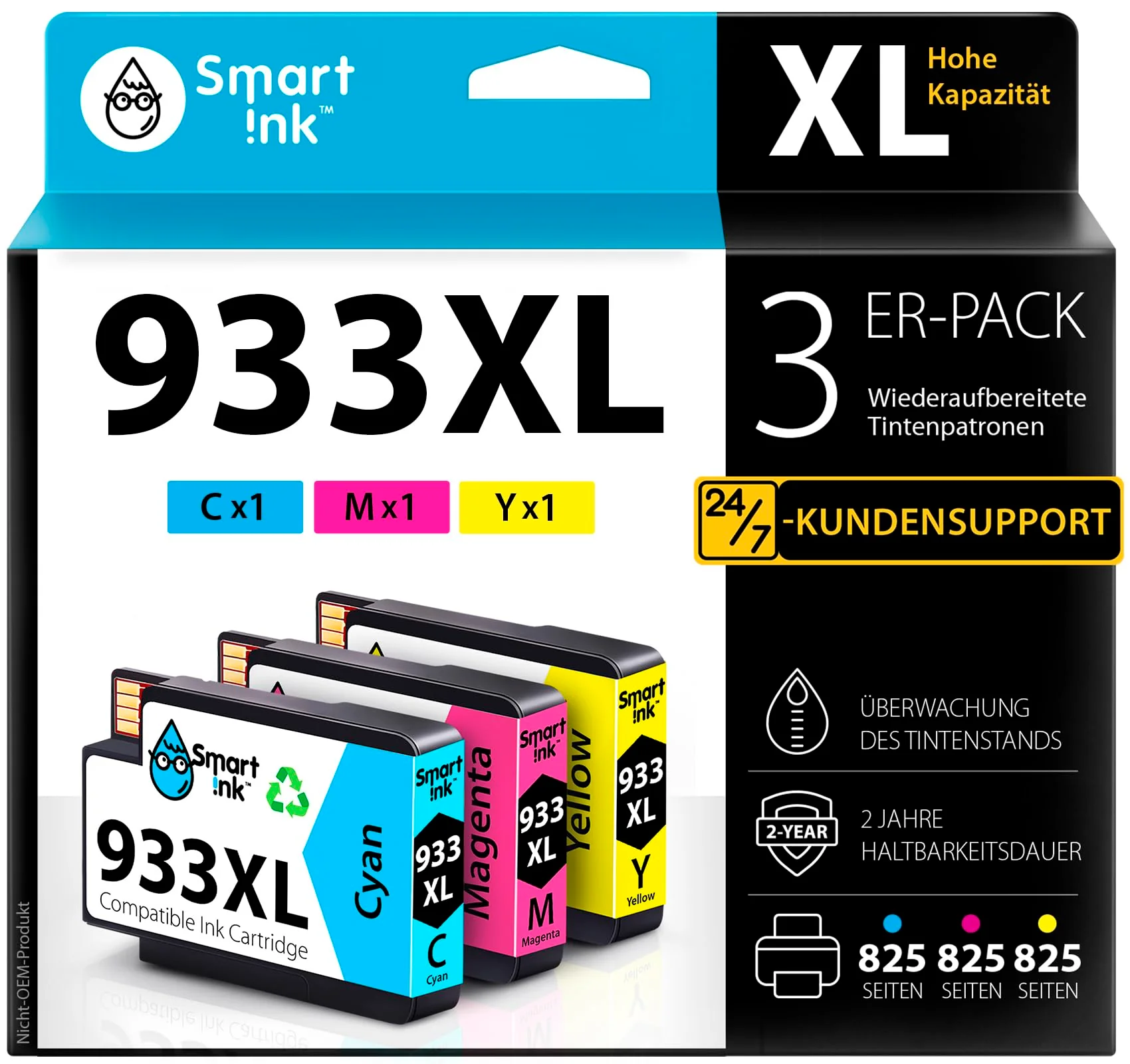 Smart Ink kompatible Druckerpatronen als Ersatz für HP 932 XL 933 XL 932XL 933XL 3 Multipack (Cyan/Magenta/Gelb) Farben Patronen Hoher Kapazität für HP Officejet 6600 6700 7612 7510 7110 6100 7610 - Image 3