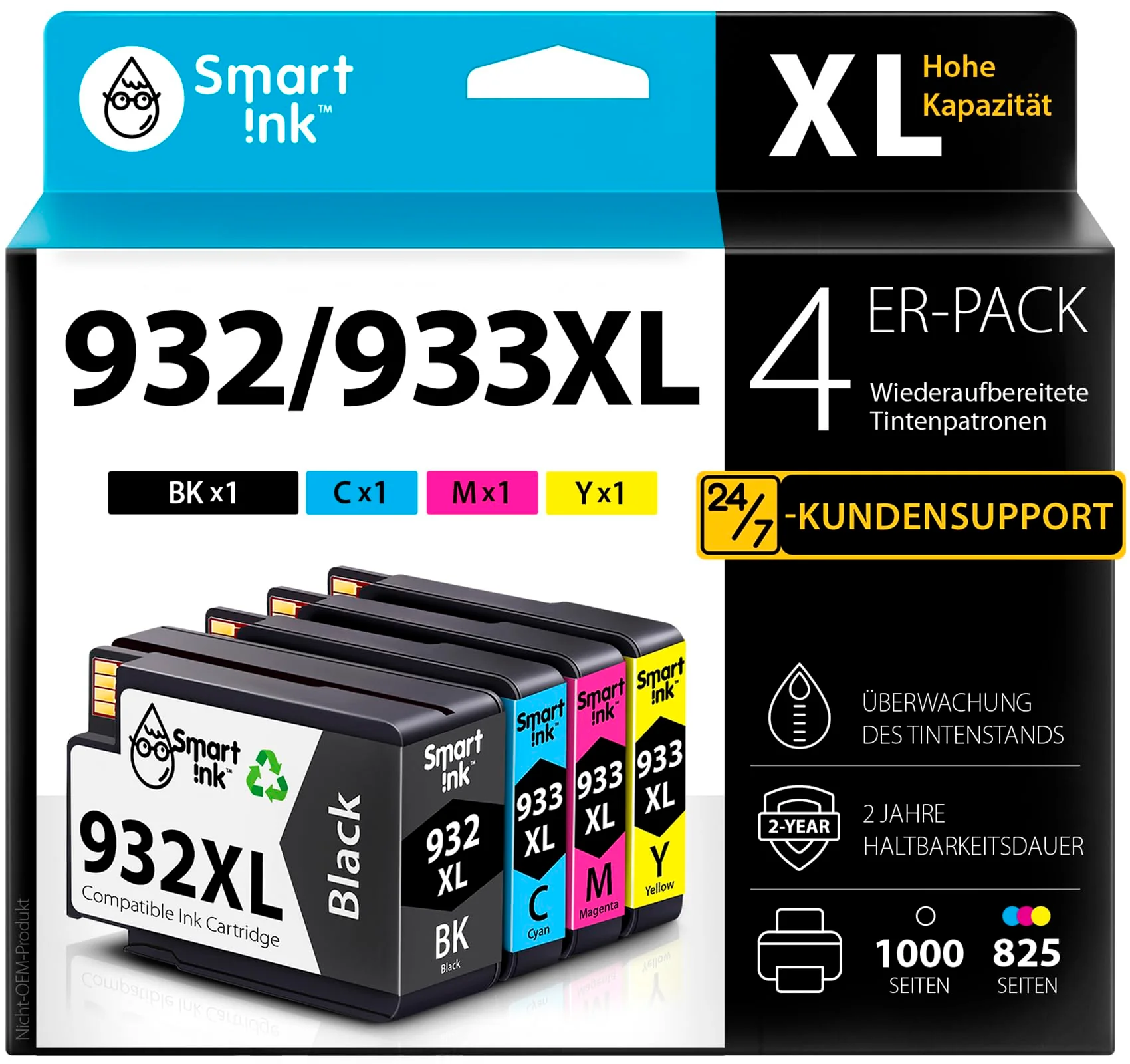 Smart Ink Kompatible Druckerpatronen als Ersatz für HP 932 XL 933 XL 932XL 933XL 4 Multipack (Schwarz Cyan Magenta Gelb) Patronen Höher Kapazität für HP Officejet 6600 6700 7612 7510 7110 6100 7610 - Image 2