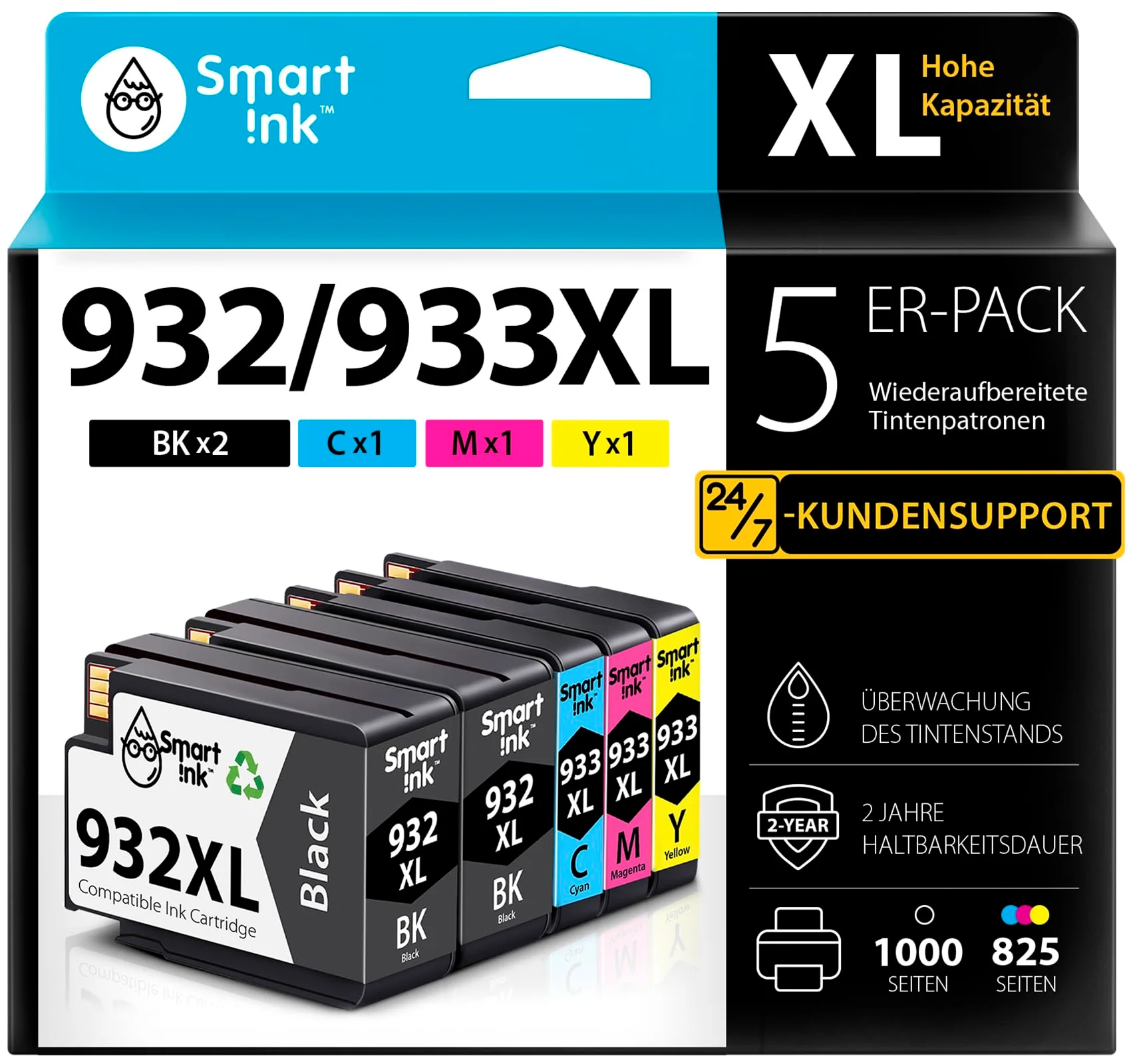 Smart Ink Kompatible Druckerpatronen als Ersatz für HP 932 XL 933 XL 932XL 933XL 5 Multipack (2 Schwarz & Cyan Magenta Gelb) Patronen Höher Kapazität für Officejet 6600 6700 7612 7510 7110 6100 7610 - Image 4