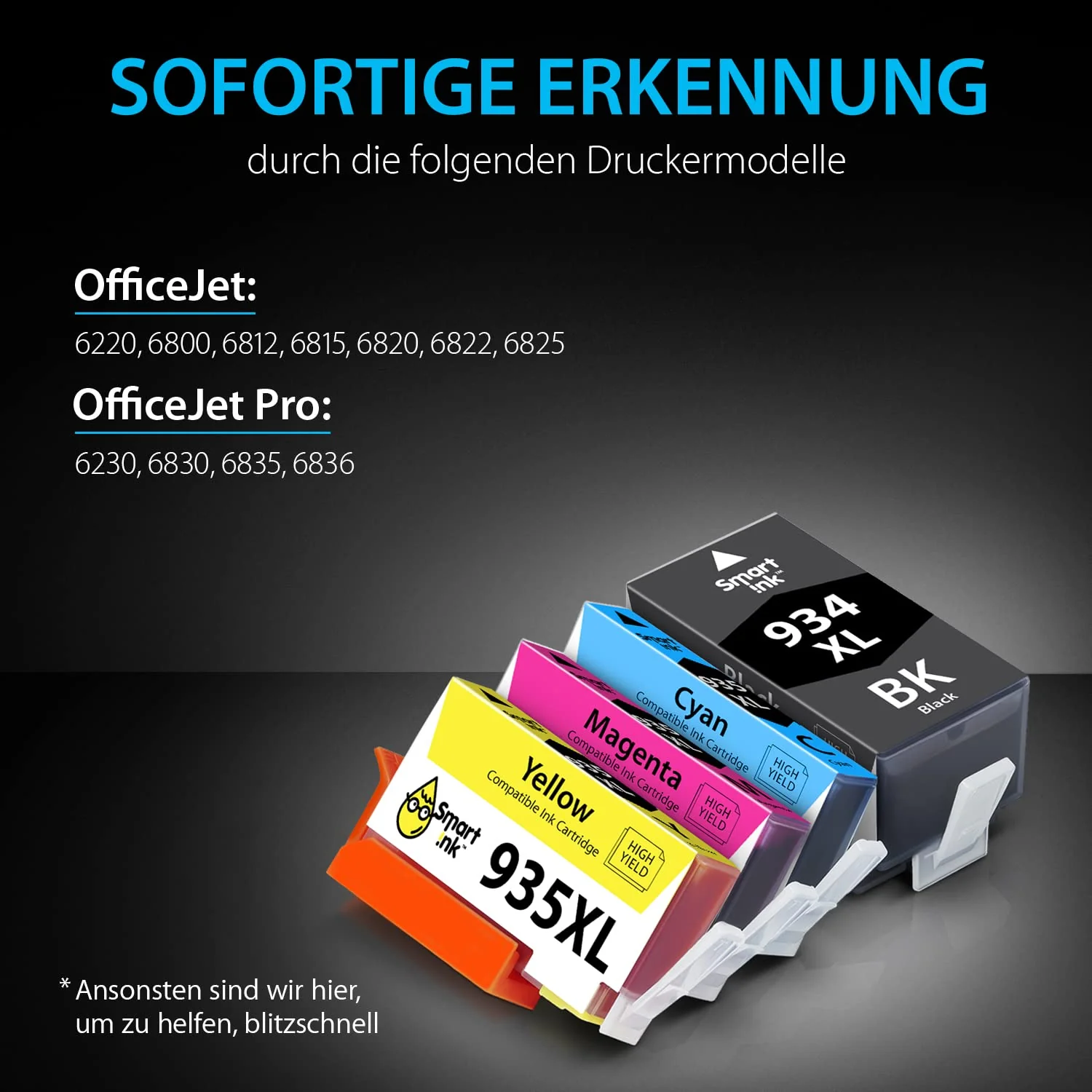 Smart Ink Kompatible Druckerpatronen als Ersatz für HP 934XL 935XL 934 XL 935 XL (1 Schwarz, 1 Cyan, 1 Magenta, 1 Gelb) Patronen Hohe Ergiebigkeit für HP Officejet Pro 6230 6830 Officejet 6820 6800