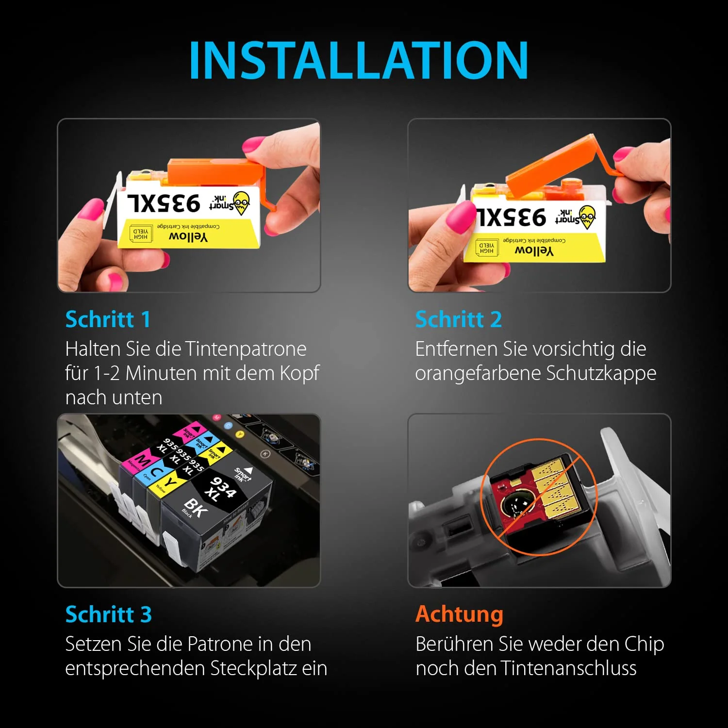 Smart Ink Kompatible Druckerpatronen als Ersatz für HP 934XL 935XL 934 XL 935 XL (1 Schwarz, 1 Cyan, 1 Magenta, 1 Gelb) Patronen Hohe Ergiebigkeit für HP Officejet Pro 6230 6830 Officejet 6820 6800 - Image 3