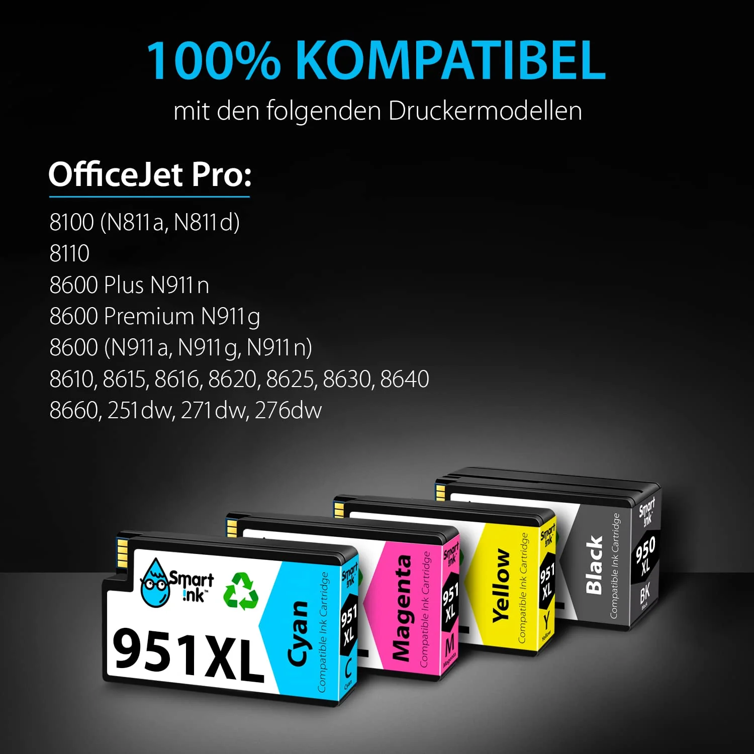 Smart Ink Kompatible Druckerpatronen als Ersatz für HP 950XL 951XL 950 XL 951 XL 4 Multipack (Schwarz & Cyan Magenta Gelb) Patronen Hohe Ergiebigkeit für HP Officejet Pro 8100 8600 8615 8616 8620 8640 - Image 4