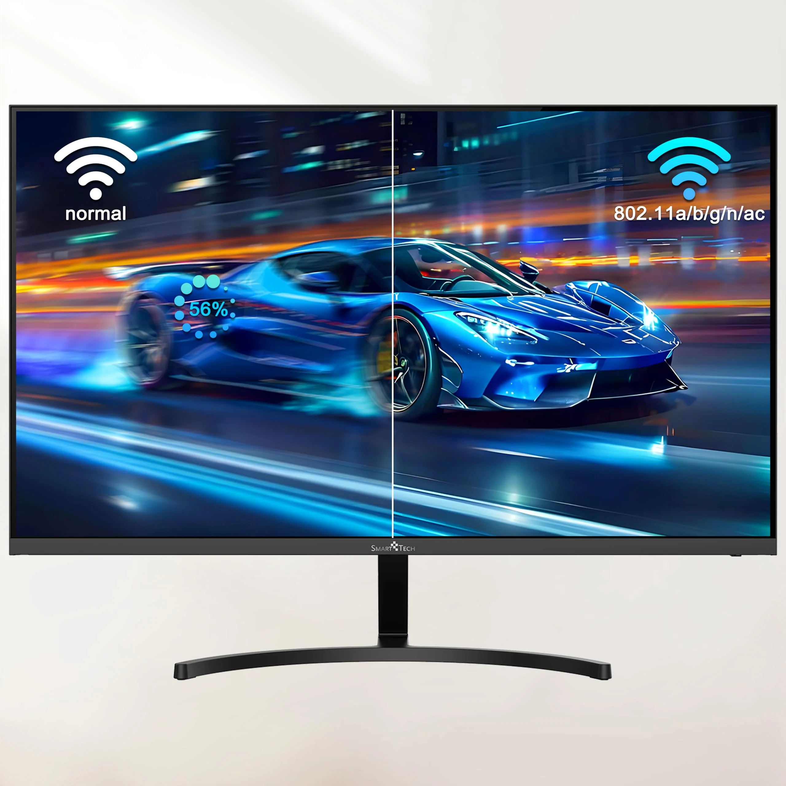 SMART TECH Smart Monitor 24 Zoll (60cm), FHD Monitor Android (Bluetooth, Monitor mit Lautsprechern, rahmenloses, Netflix, YouTube, Prime Video, Google Play, DAZN, Disney+) Klein mit WLAN