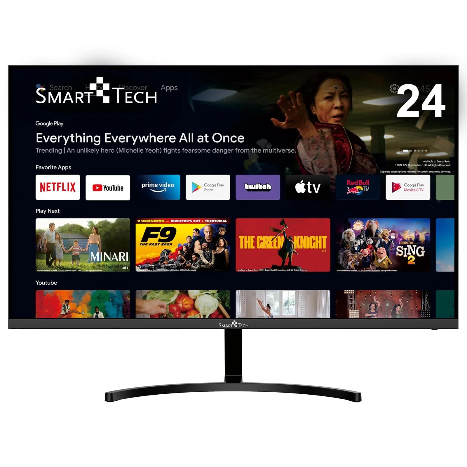 SMART TECH Smart Monitor 24 Zoll (60cm), FHD Monitor Android (Bluetooth, Monitor mit Lautsprechern, rahmenloses, Netflix, YouTube, Prime Video, Google Play, DAZN, Disney+) Klein mit WLAN - Image 3