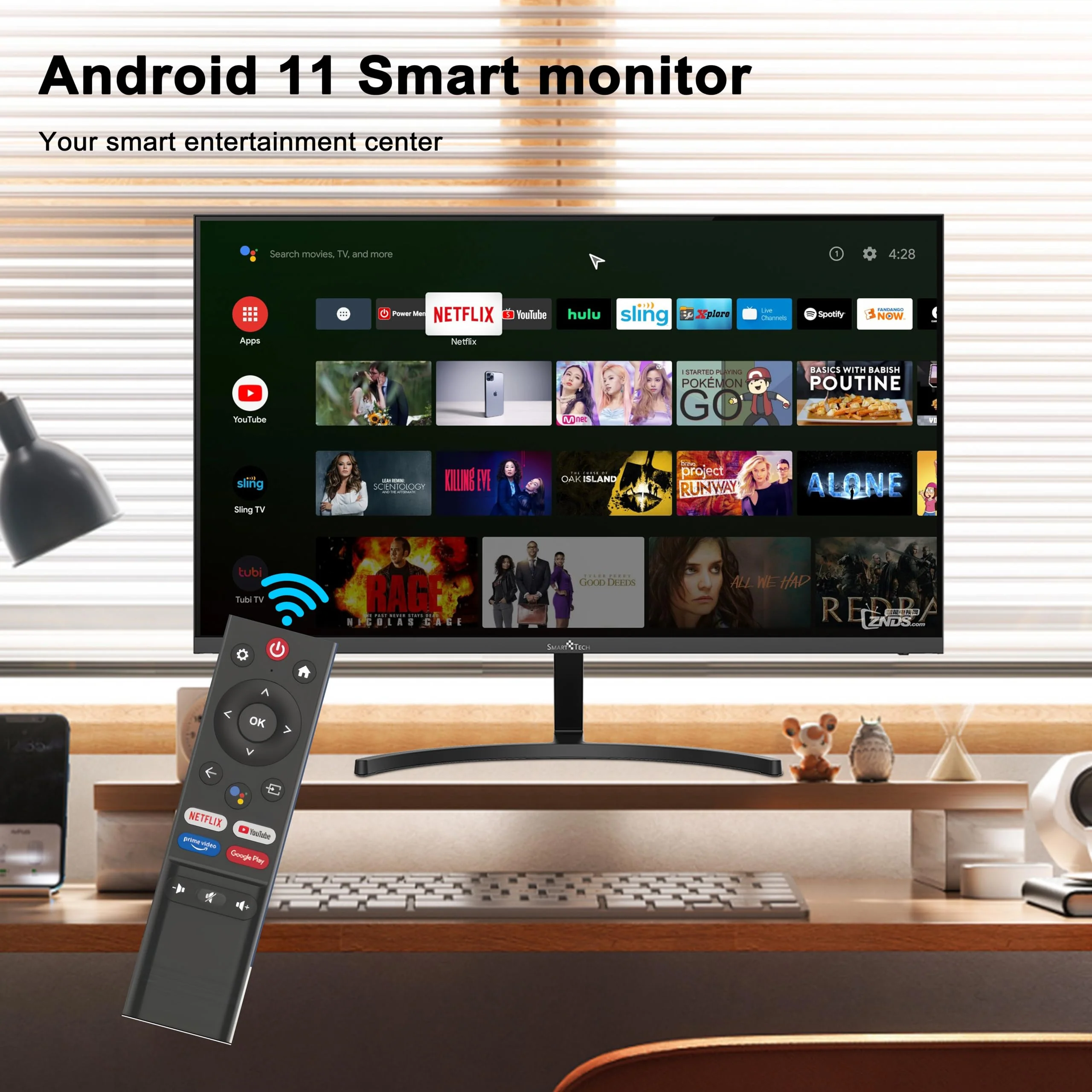 SMART TECH Smart Monitor 24 Zoll (60cm), FHD Monitor Android (Bluetooth, Monitor mit Lautsprechern, rahmenloses, Netflix, YouTube, Prime Video, Google Play, DAZN, Disney+) Klein mit WLAN - Image 5