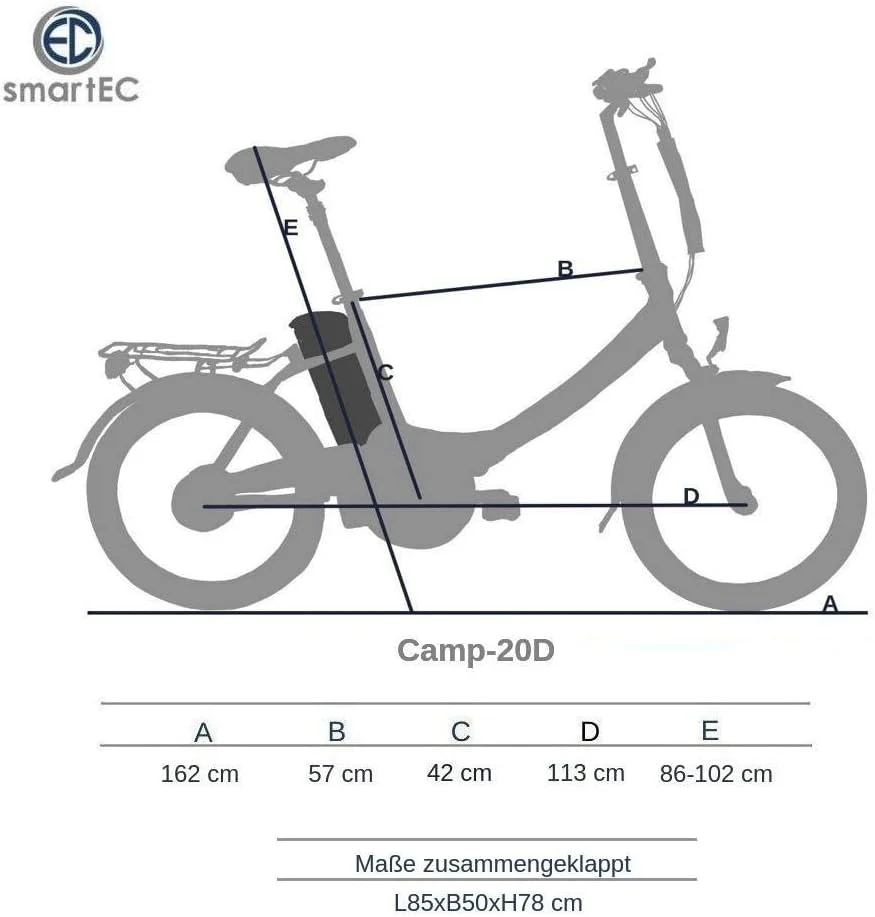 smartEC Camp-20D E-Bike Klapprad 250W Hinterradmotor Li-Ion-Akku 36V/15,6Ah 20 Zoll E-Klapprad E-Faltrad Elektrofahrrad Reichweite 100km bis 25 km/h (Schwarz) - Image 17