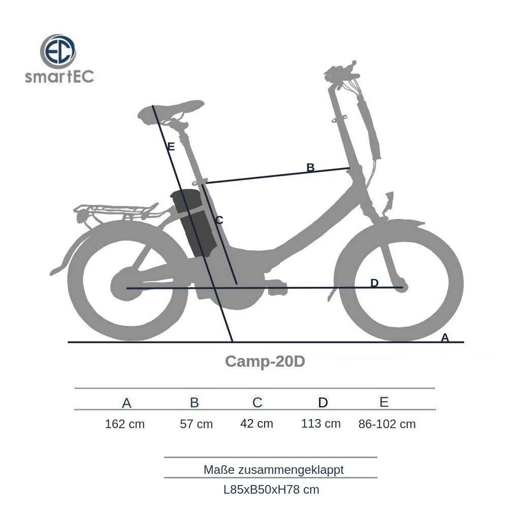 smartEC Camp-20D E-Bike Klapprad 250W Hinterradmotor Li-Ion-Akku 36V/15,6Ah 20 Zoll E-Klapprad E-Faltrad Elektrofahrrad Reichweite 100km bis 25 km/h (Schwarz) - Image 5