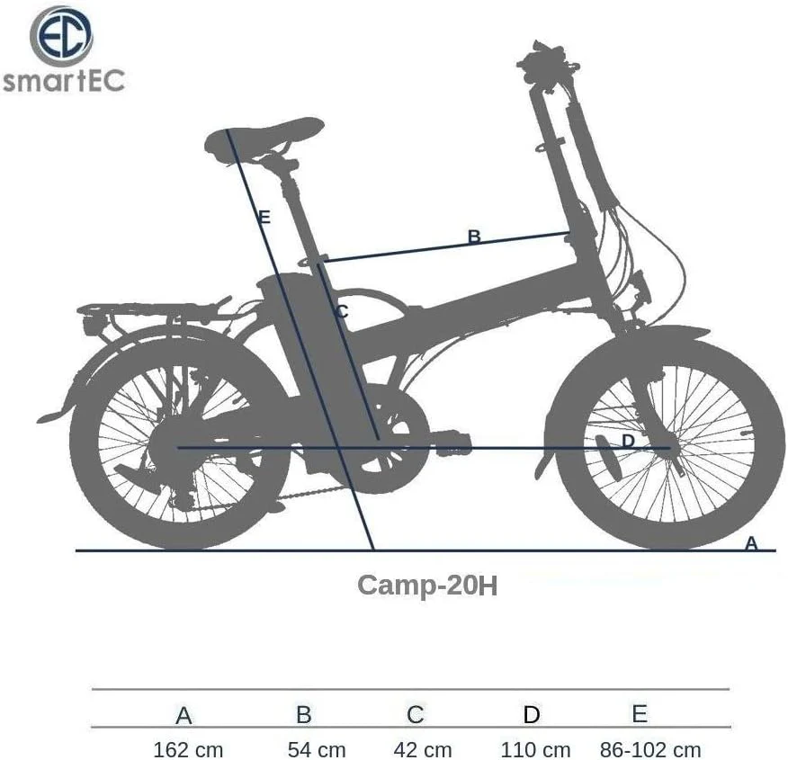 smartEC Camp-20H E-Bike Klapprad 250W Hinterradmotor Li-Ion-Akku 36V/15,6Ah 20 Zoll E-Klapprad E-Faltrad Elektrofahrrad Reichweite 100km bis 25 km/h Modelljahr 2024 (Schwarz) - Image 7