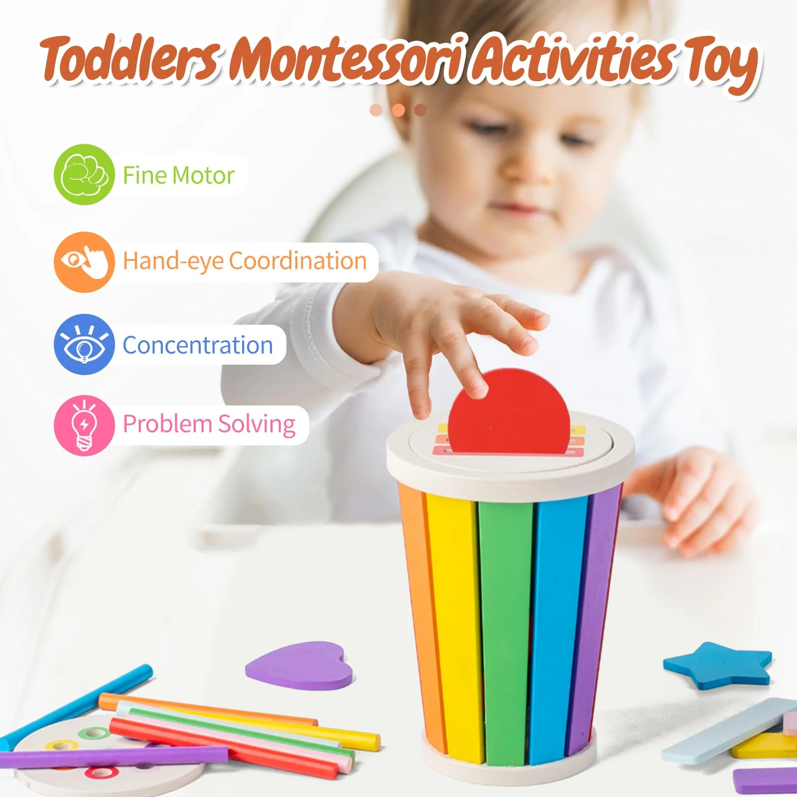 Smartwo Montessori Spielzeug ab 1 Jahr, Kinderspielzeug zum Farben Lernen, Sortierspiel Steckspiele Lernspiele ab 2 Jahre, Holzspielzeug Baby, Motorikspielzeug, Geschenk für Mädchen Jungen - Image 7