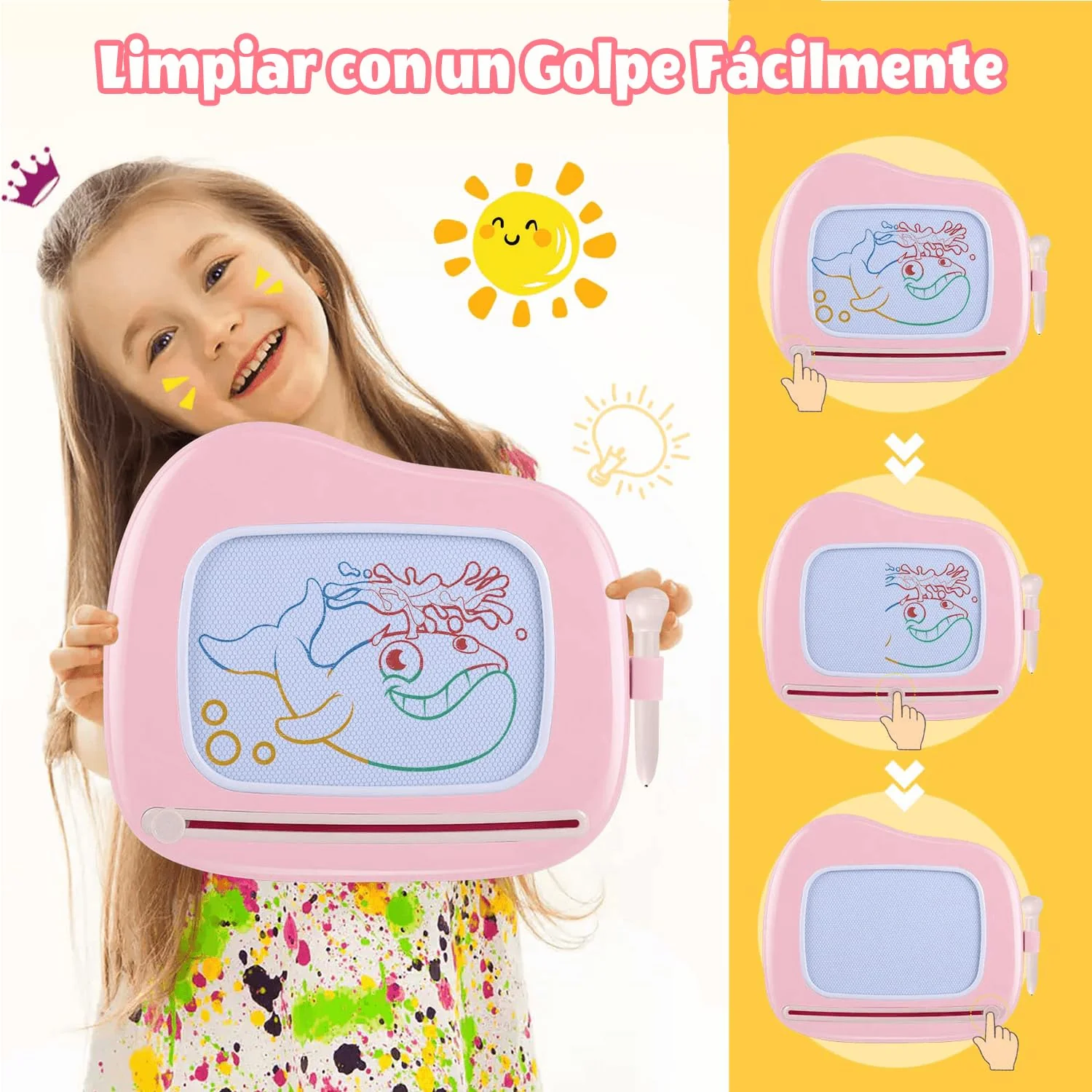Smasiagon Kinderspielzeug ab 1 Jahr, Magnetische Maltafel Zaubertafel Bunt Zeichentafel Magnettafel mit 4 Beine für Kinder Geschenk für 1 2 3 Jahre Mädchen Junge Spielzeug (Pink) - Image 6