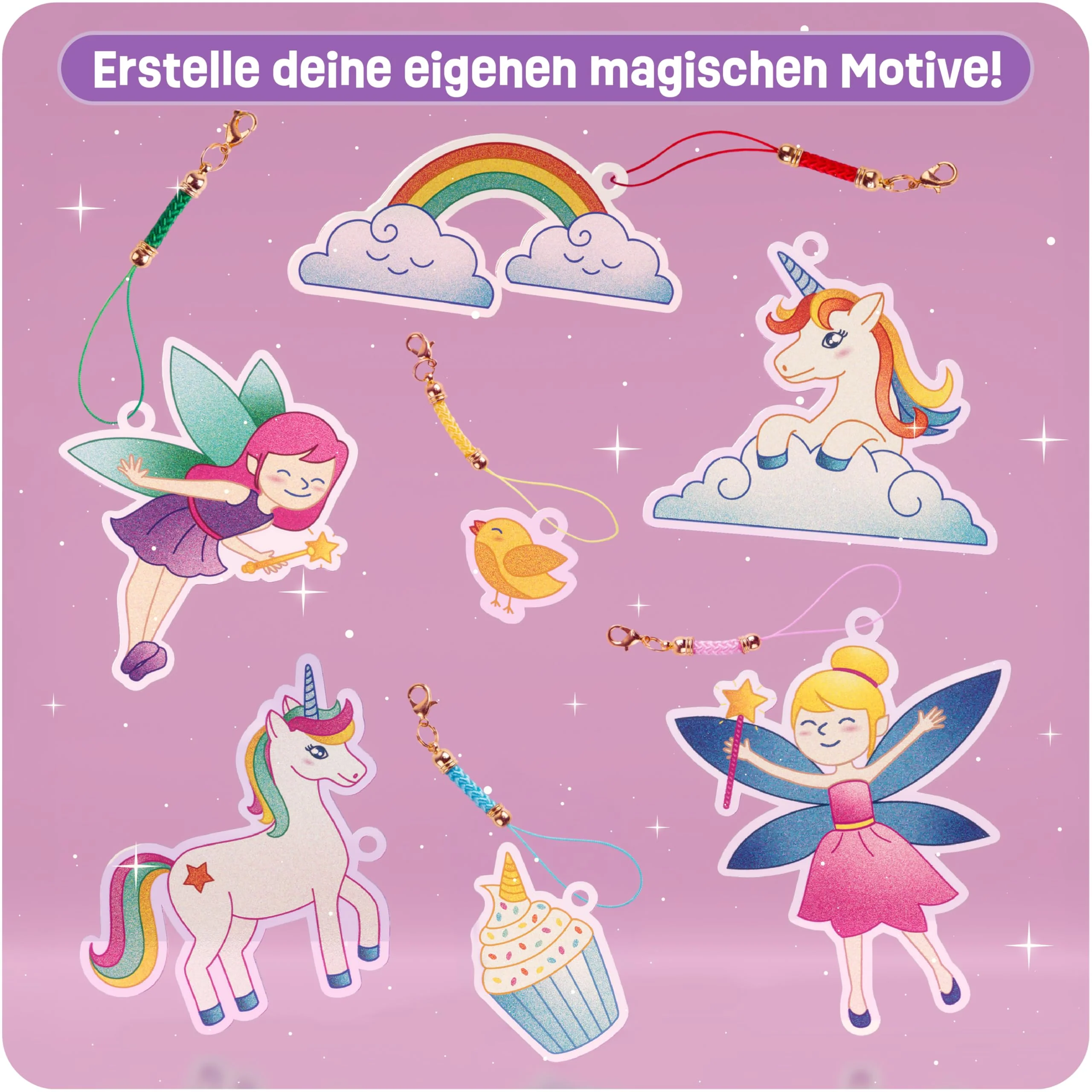 Smowo® 10 Schrumpffolien mit Einhorn Motiven & Schlüsselanhängern - Zauberhaftes Bastelset für Mädchen - Schrumpfende Plastikfolien mit 100 schönen Designs - Image 4