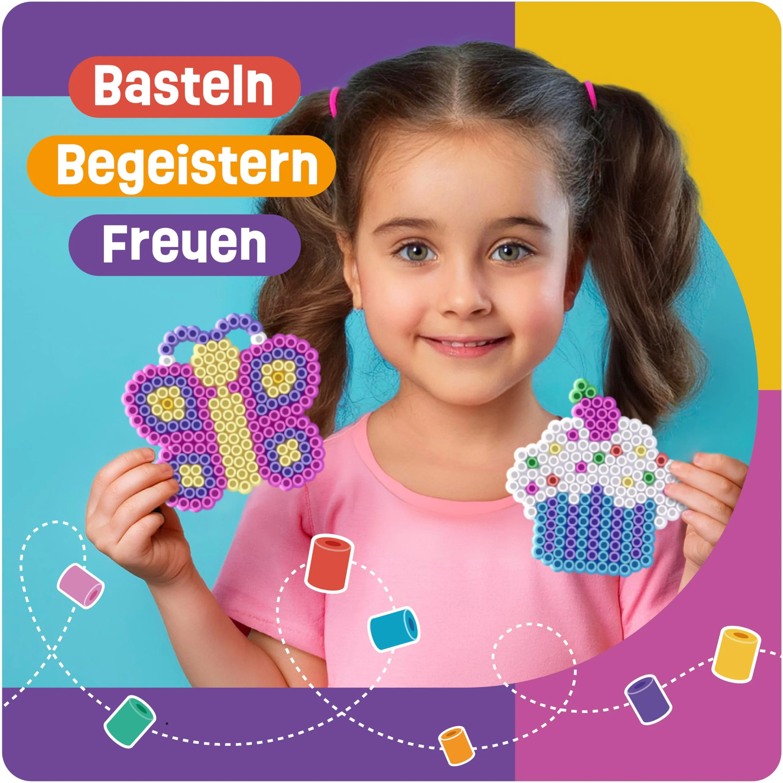 Smowo® 10mm Bügelperlen Steckplatten Märchenwelt - Set mit 4 Platten und Vorlagen - Einhorn, Prinzessin, Schmetterling, Cupcake - Große Stiftplatten für Kinder ab 3 Jahren - Image 3