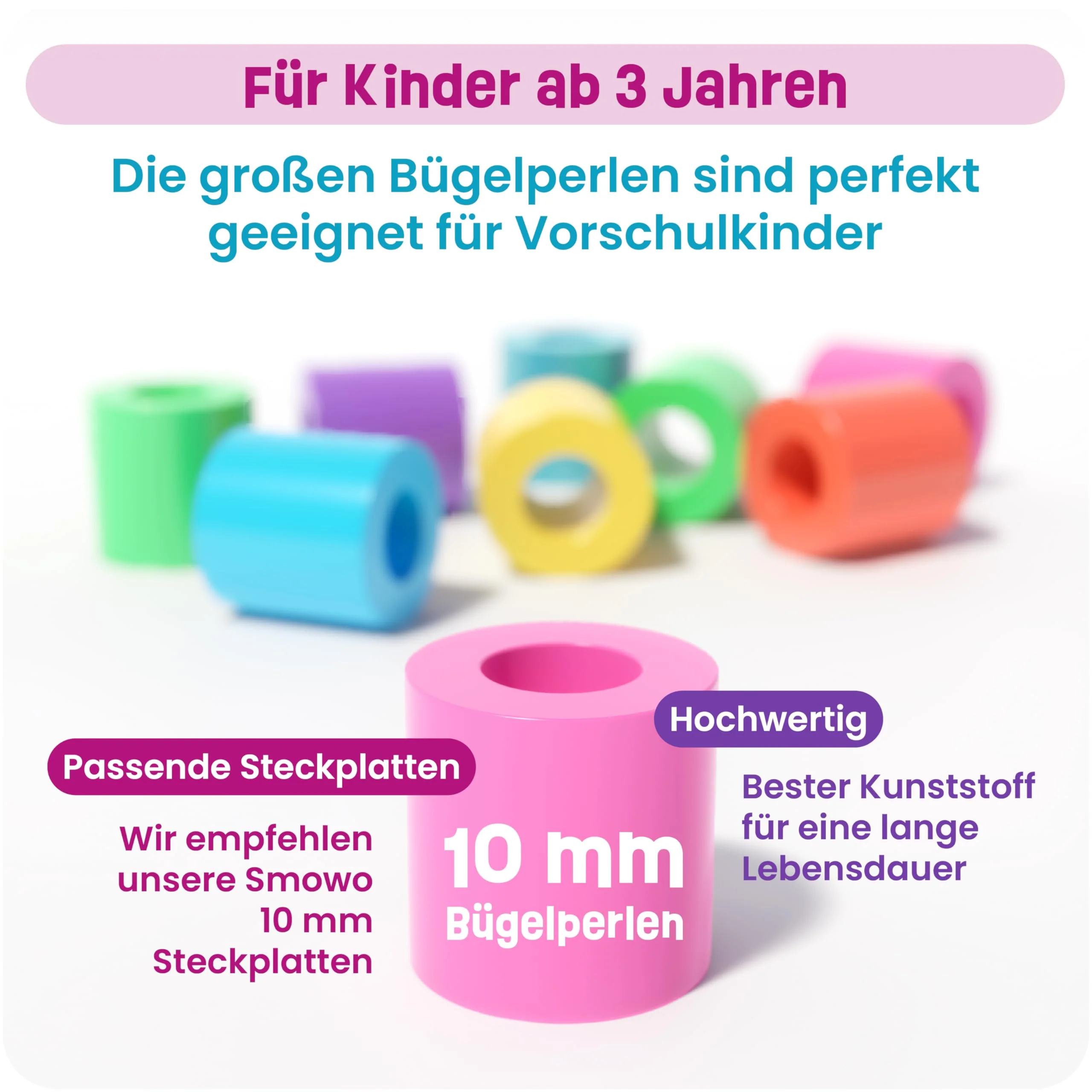 Smowo® 10mm Bügelperlen Steckplatten Märchenwelt - Set mit 4 Platten und Vorlagen - Einhorn, Prinzessin, Schmetterling, Cupcake - Große Stiftplatten für Kinder ab 3 Jahren - Image 4