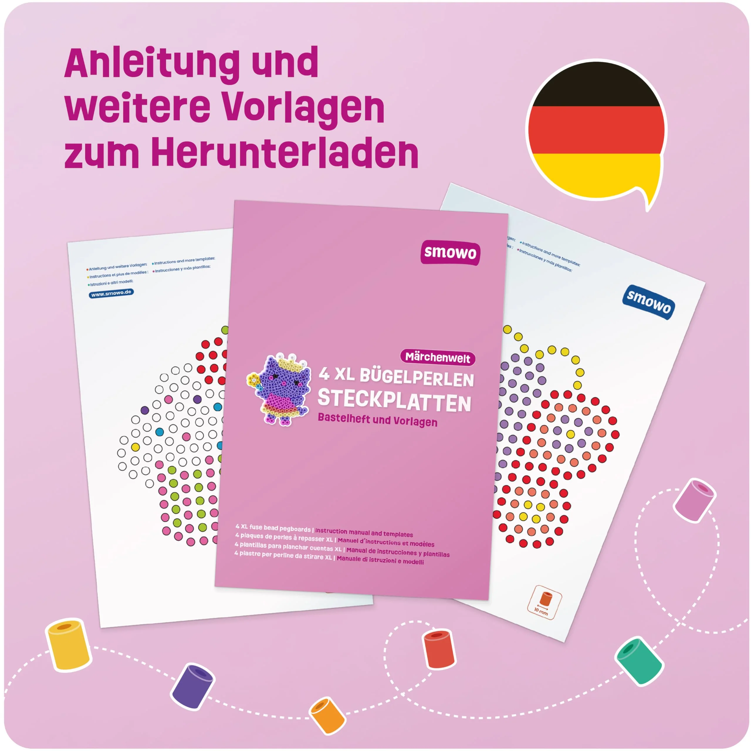 Smowo® 10mm Bügelperlen Steckplatten Märchenwelt - Set mit 4 Platten und Vorlagen - Einhorn, Prinzessin, Schmetterling, Cupcake - Große Stiftplatten für Kinder ab 3 Jahren - Image 5