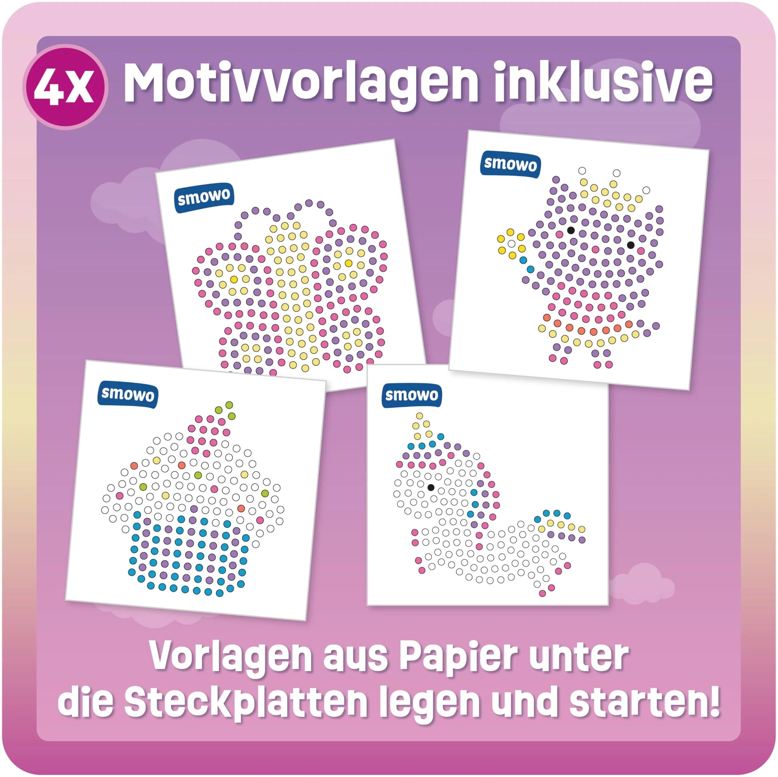 Smowo® 10mm Bügelperlen Steckplatten Märchenwelt - Set mit 4 Platten und Vorlagen - Einhorn, Prinzessin, Schmetterling, Cupcake - Große Stiftplatten für Kinder ab 3 Jahren - Image 6