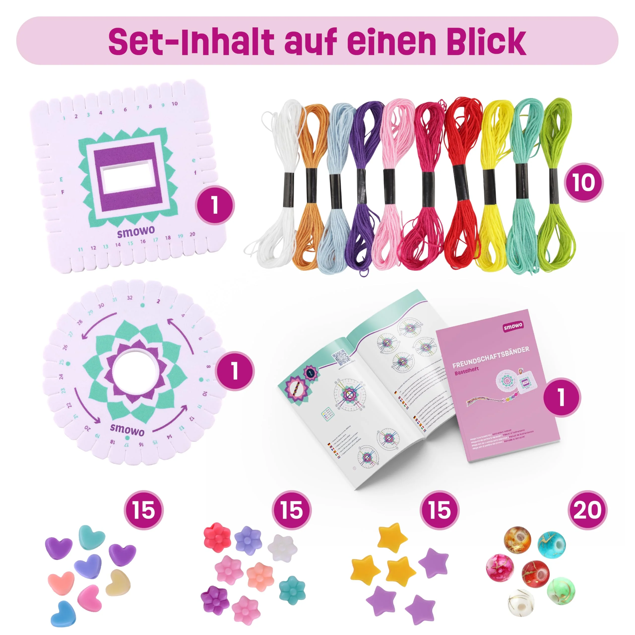 Smowo® Freundschaftsarmbänder Bastelset zum selber knüpfen – Freundschaftsbänder basteln für Mädchen - inklusive Armband Anleitung und Video-Anleitung - Image 5