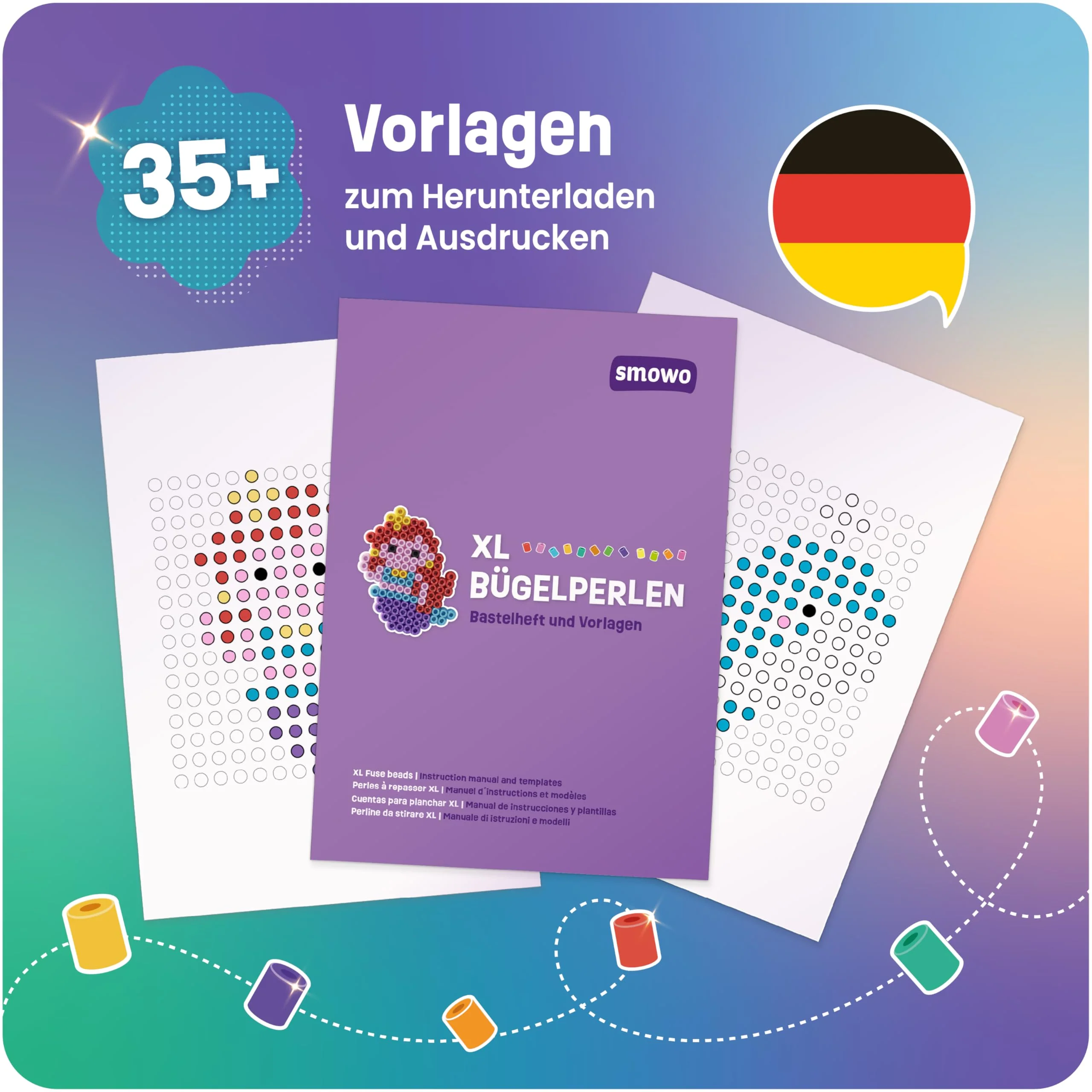 Smowo® Große 10mm Glitzer Bügelperlen 1000 Stück für Kinder ab 3 Jahren - 7 bunte Farben XL Steckperlen - Kreatives Perlenset - Image 5