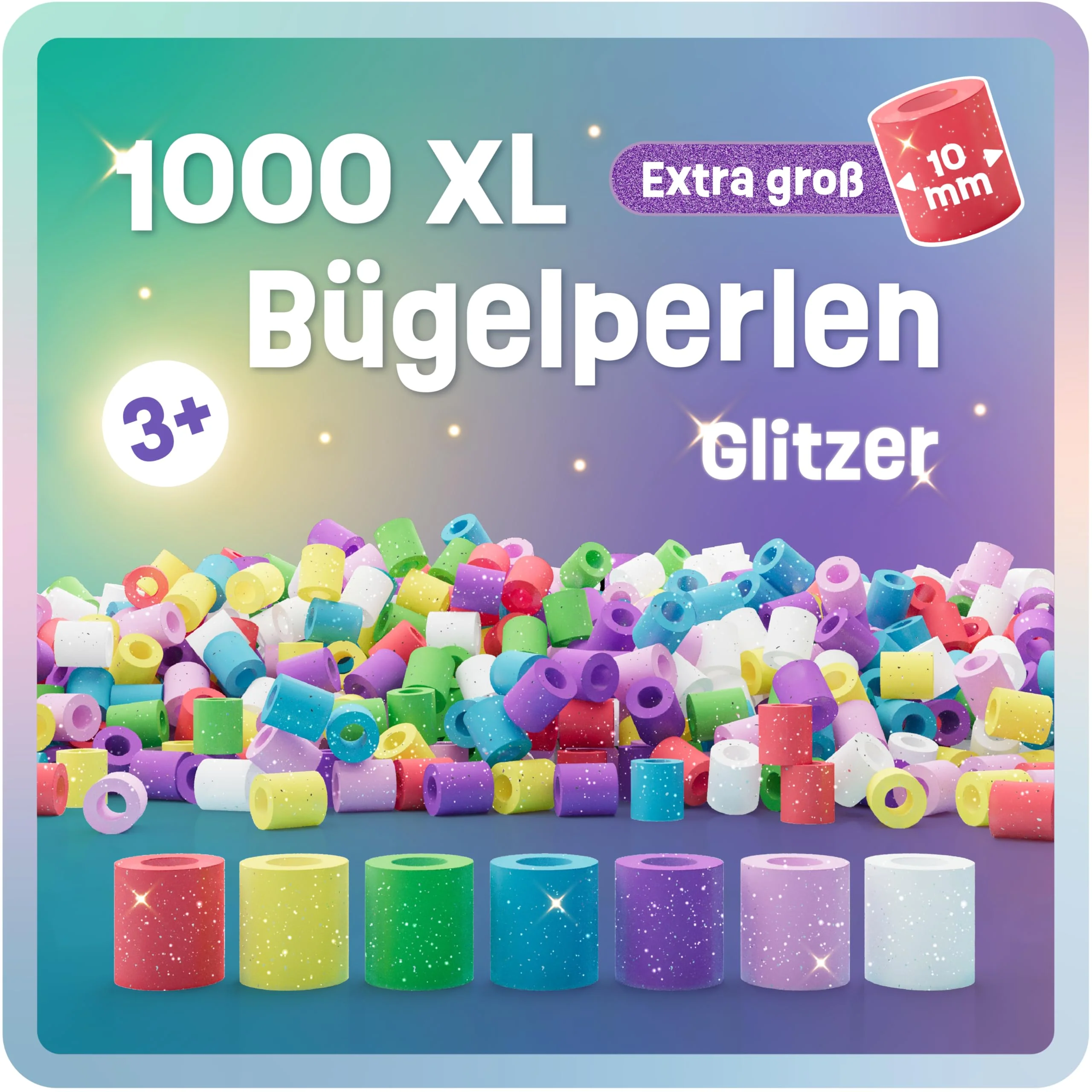 Smowo® Große 10mm Glitzer Bügelperlen 1000 Stück für Kinder ab 3 Jahren - 7 bunte Farben XL Steckperlen - Kreatives Perlenset - Image 7