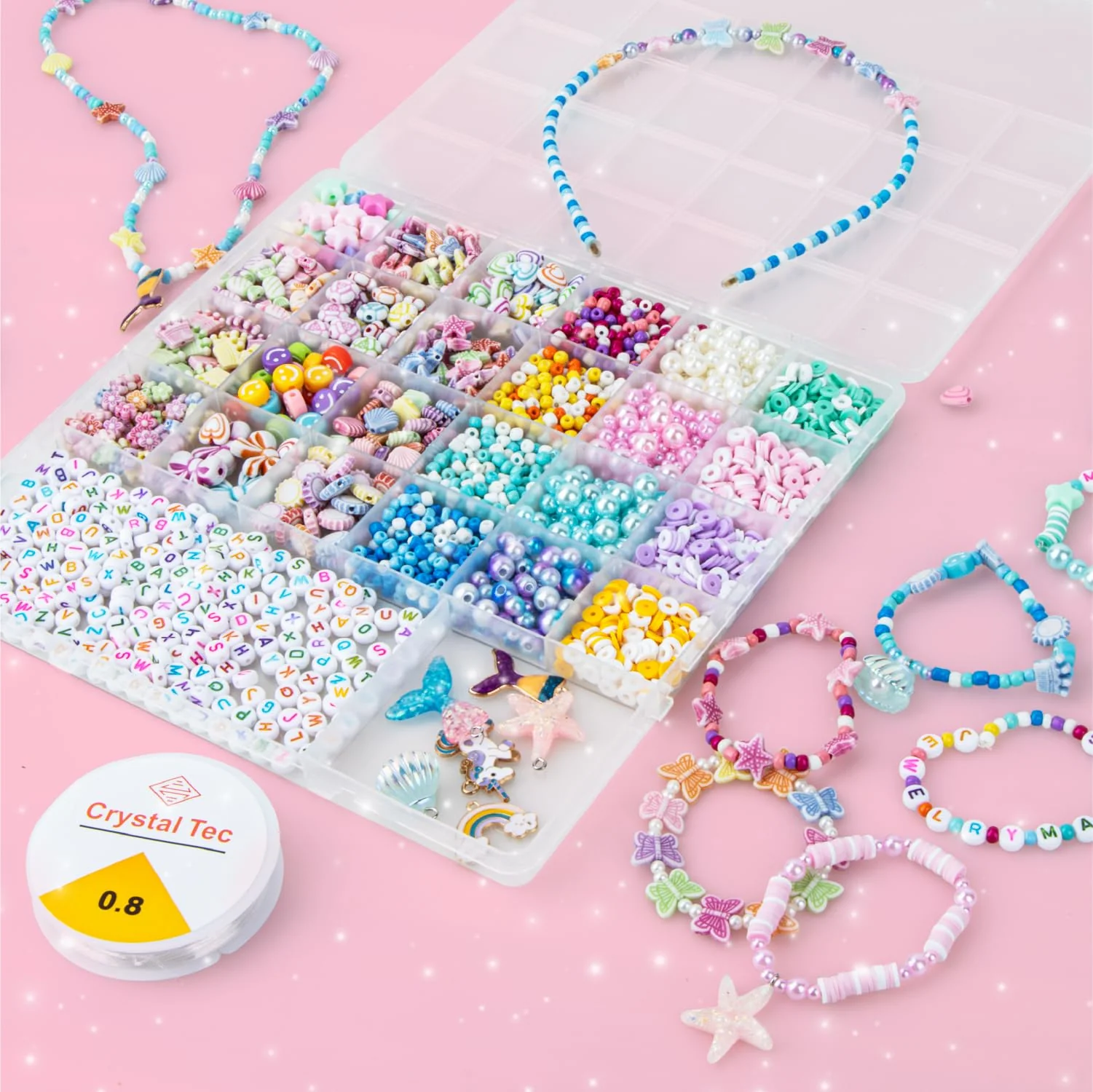 snookids Perlen für Armbänder Bastelset Kinder ab 6 Jahre Perlen zum Auffädeln Armbänder Selber Machen Geschenk Mädchen 5 6 7 8 9 Jahre, Basteln Mädchen 6 8 Jahre - Image 3