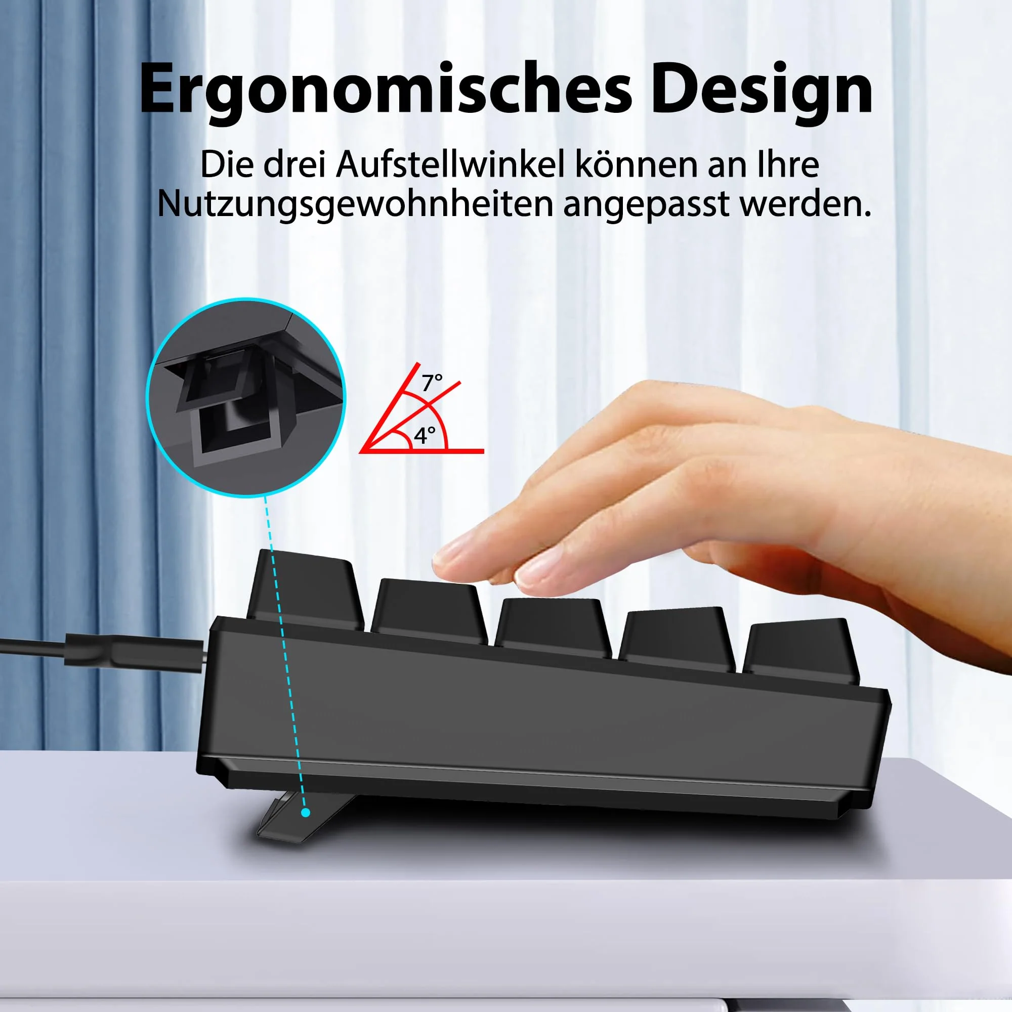 Snpurdiri 60% kabelgebundene mechanische Gaming-Tastatur, 62 Anti-Ghosting-Tasten, Blaue LED-Hintergrundbeleuchtung, ultrakompakte Zwei Stände (Rot Schalter/62 schwarz)