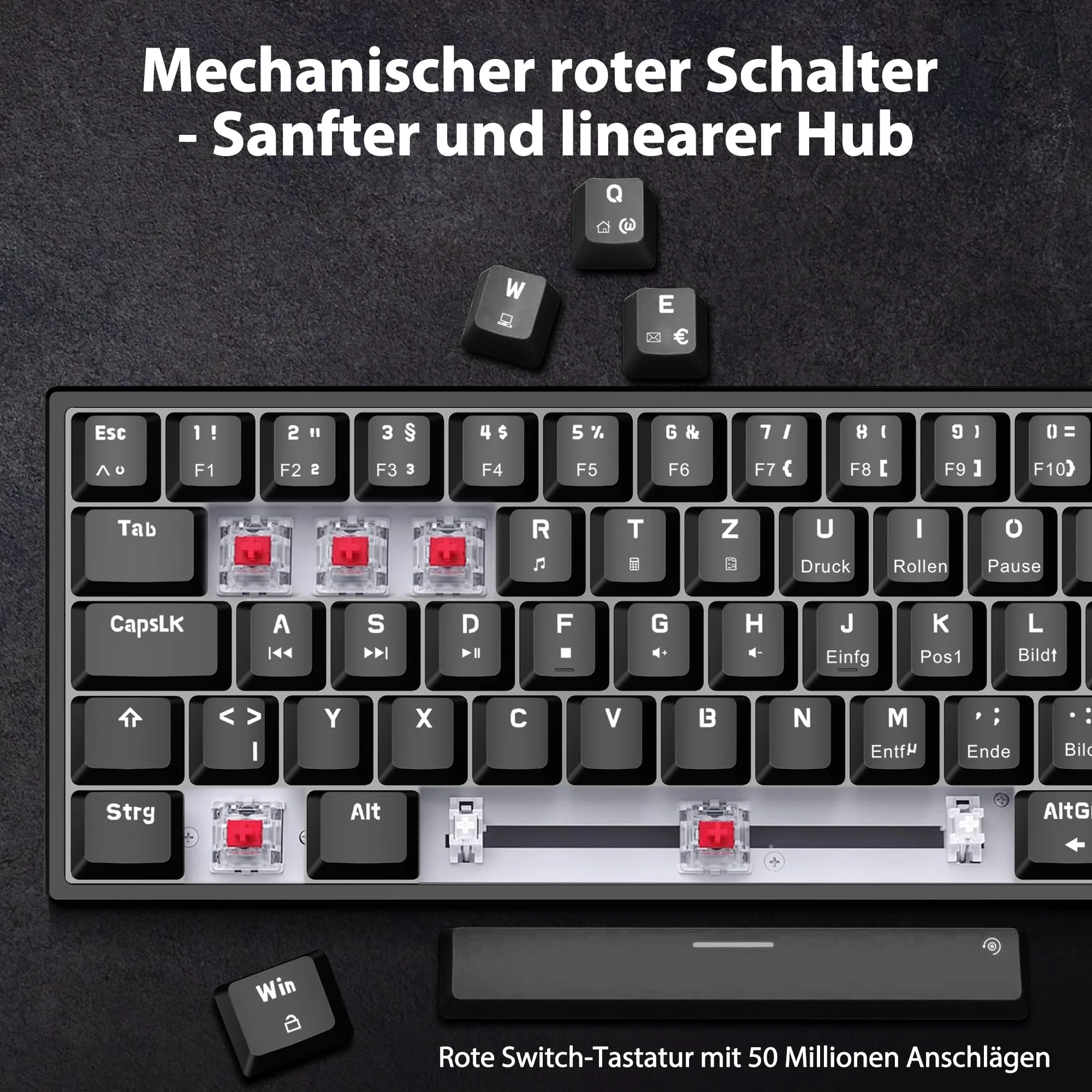 Snpurdiri 60% kabelgebundene mechanische Gaming-Tastatur, 62 Anti-Ghosting-Tasten, Blaue LED-Hintergrundbeleuchtung, ultrakompakte Zwei Stände (Rot Schalter/62 schwarz) - Image 2