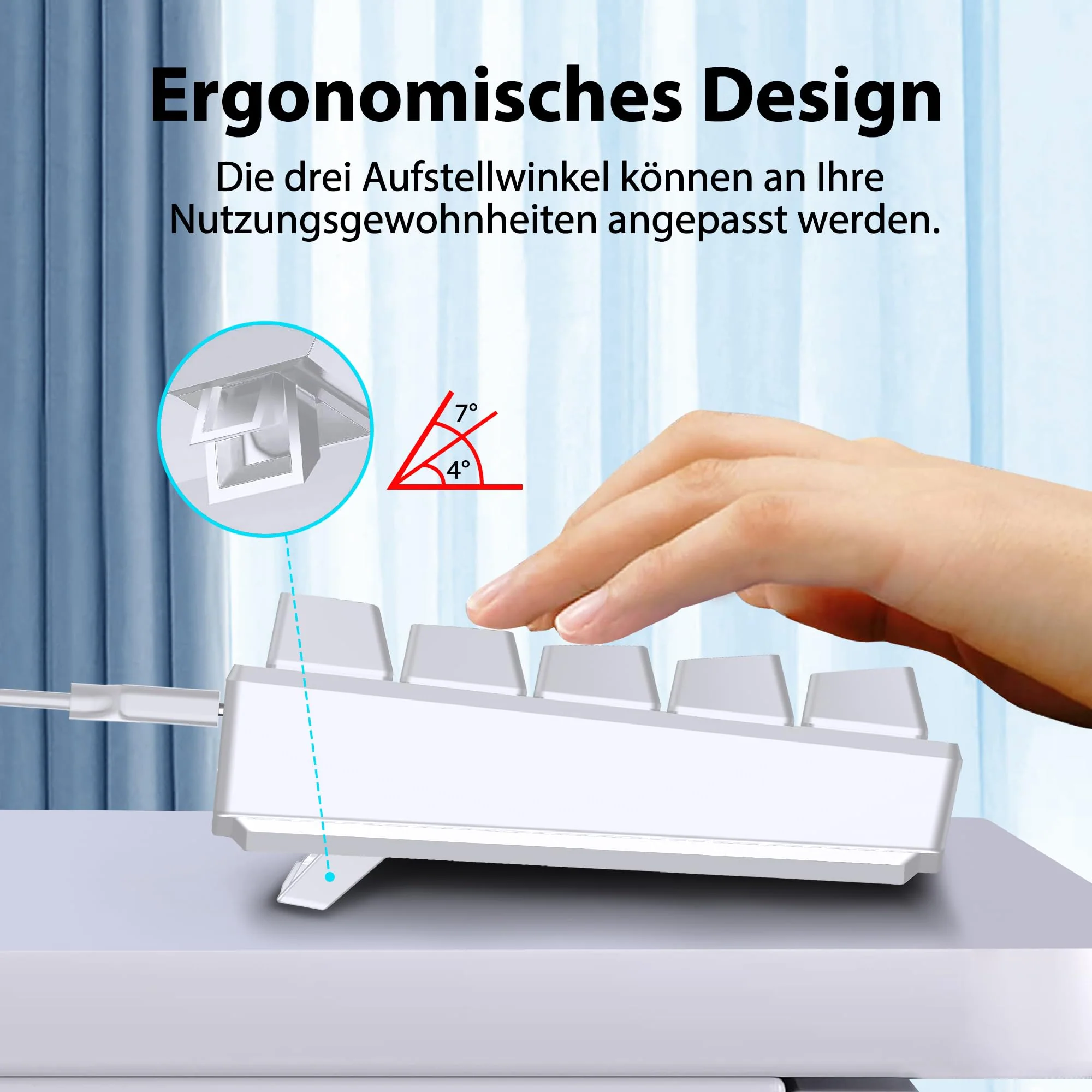 Snpurdiri 60% kabelgebundene mechanische Gaming-Tastatur, 62 Anti-Ghosting-Tasten, Blaue LED-Hintergrundbeleuchtung, ultrakompakte Zwei Stände (Rot Schalter/62 Weiß) - Image 2