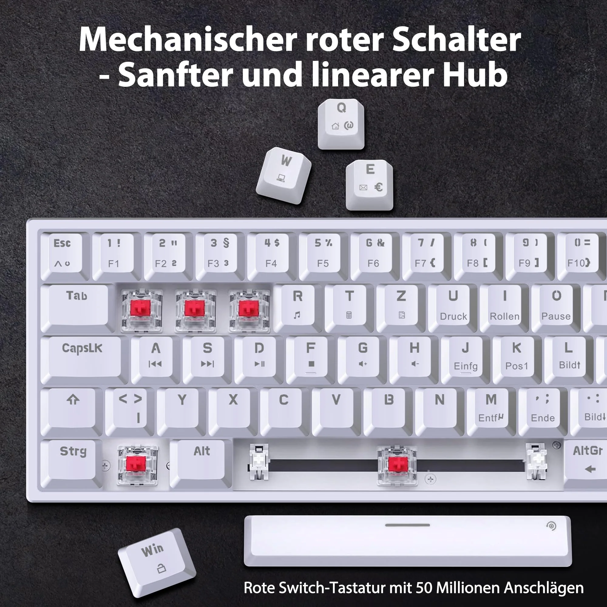 Snpurdiri 60% kabelgebundene mechanische Gaming-Tastatur, 62 Anti-Ghosting-Tasten, Blaue LED-Hintergrundbeleuchtung, ultrakompakte Zwei Stände (Rot Schalter/62 Weiß) - Image 5