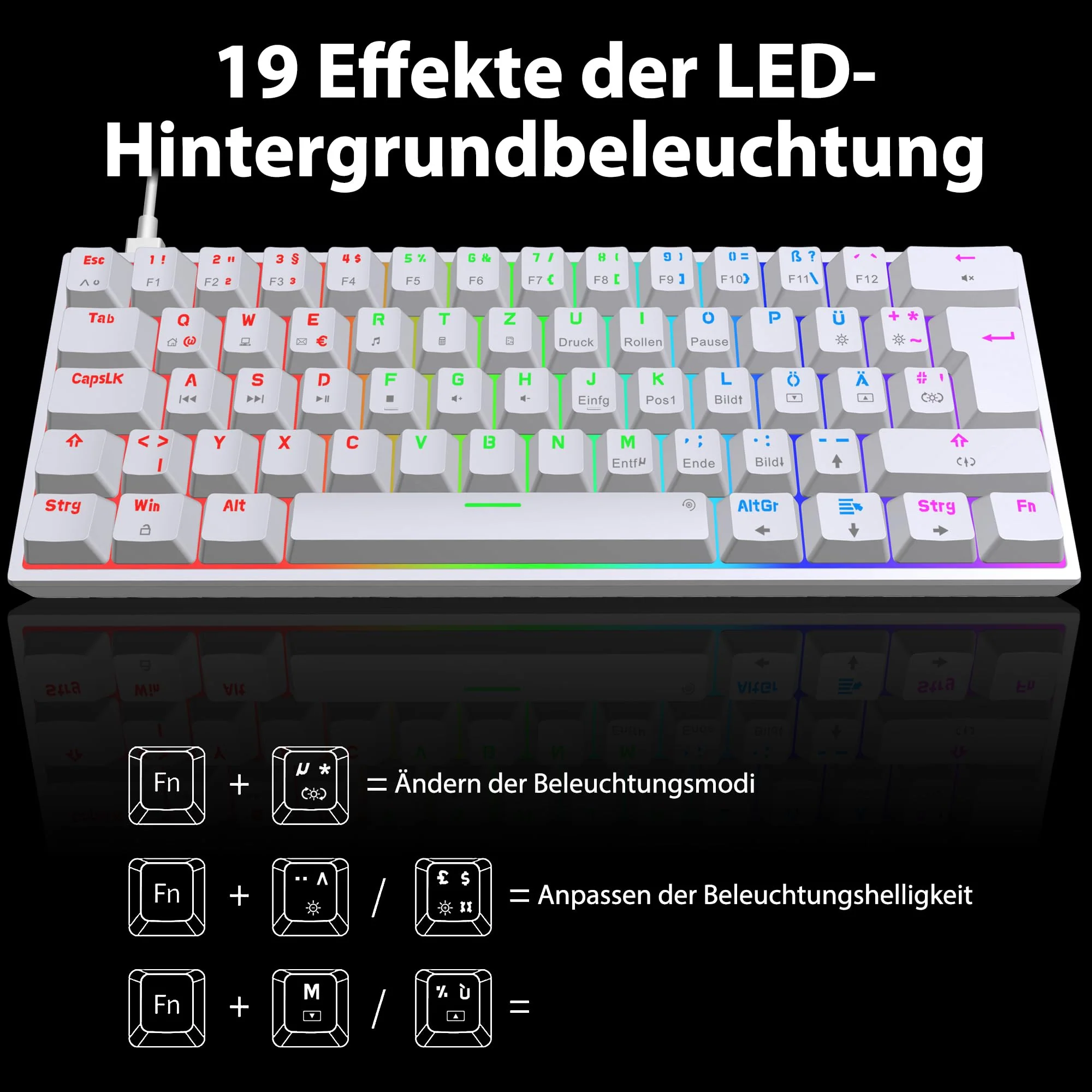 Snpurdiri 60% kabelgebundene mechanische Gaming-Tastatur, 62 Anti-Ghosting-Tasten, Blaue LED-Hintergrundbeleuchtung, ultrakompakte Zwei Stände (Rot Schalter/62 Weiß) - Image 7