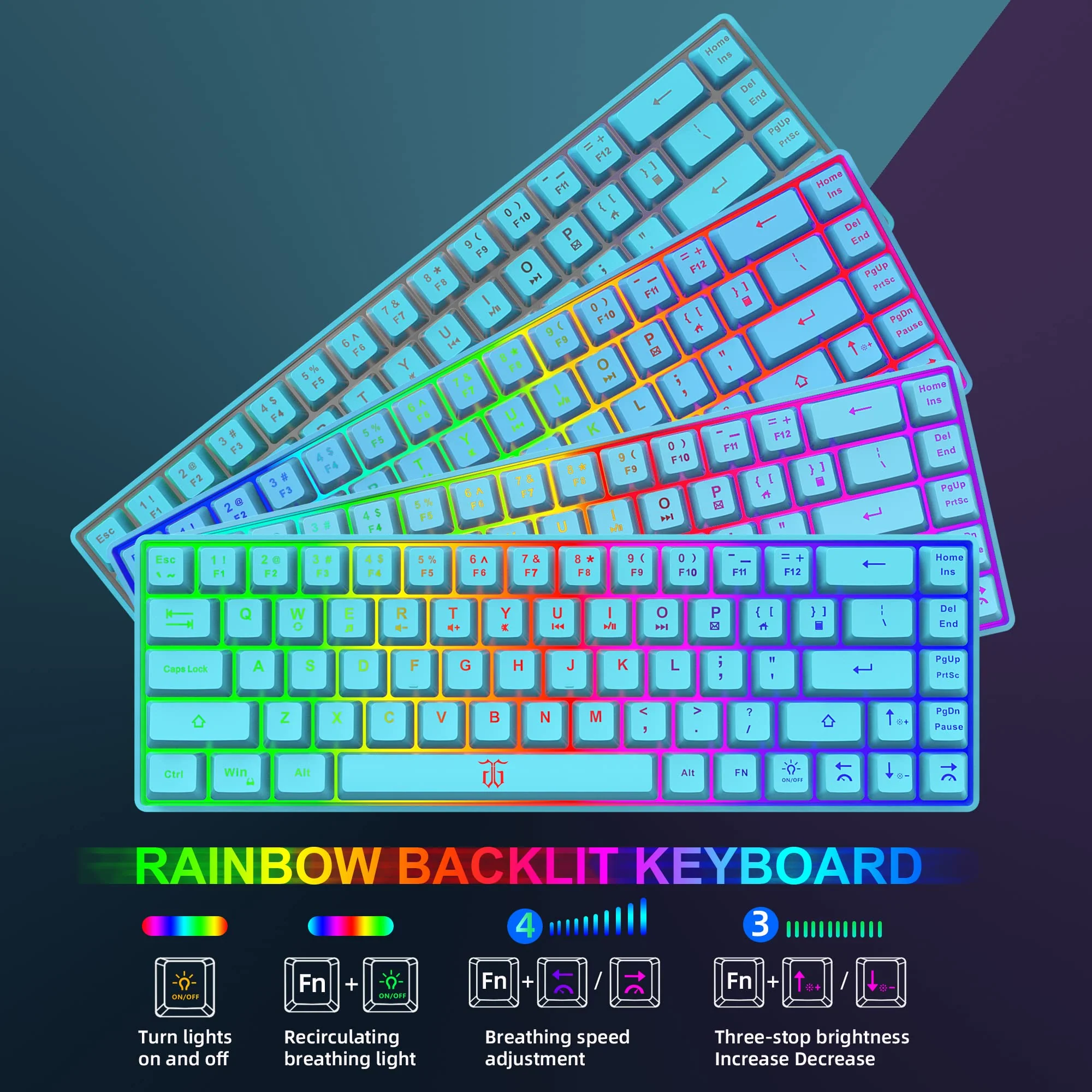 Snpurdiri 60% Tastatur Maus Set Kabellos, LED-Beleuchtung, wiederaufladbare 2000mAh Batterie Small Mini 60 Prozent Wireless Gaming Combo, Ergonomisches Design 6D 3200DPI Maus (Blau) - Image 4