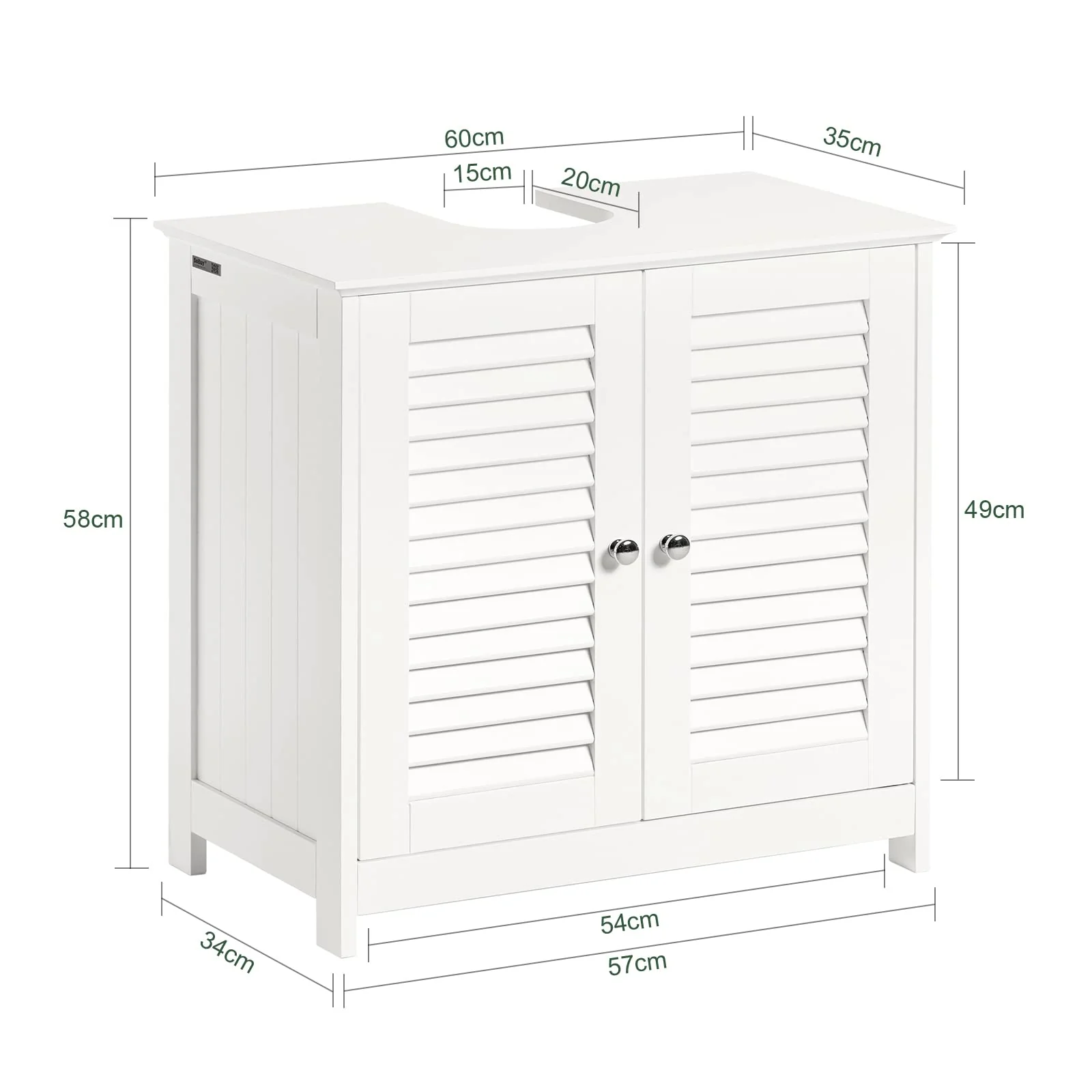 SoBuy® FRG237-W Waschbeckenunterschrank Badschrank Unterschrank Badmöbel in weiß BHT ca: 60x58x34cm - Image 4