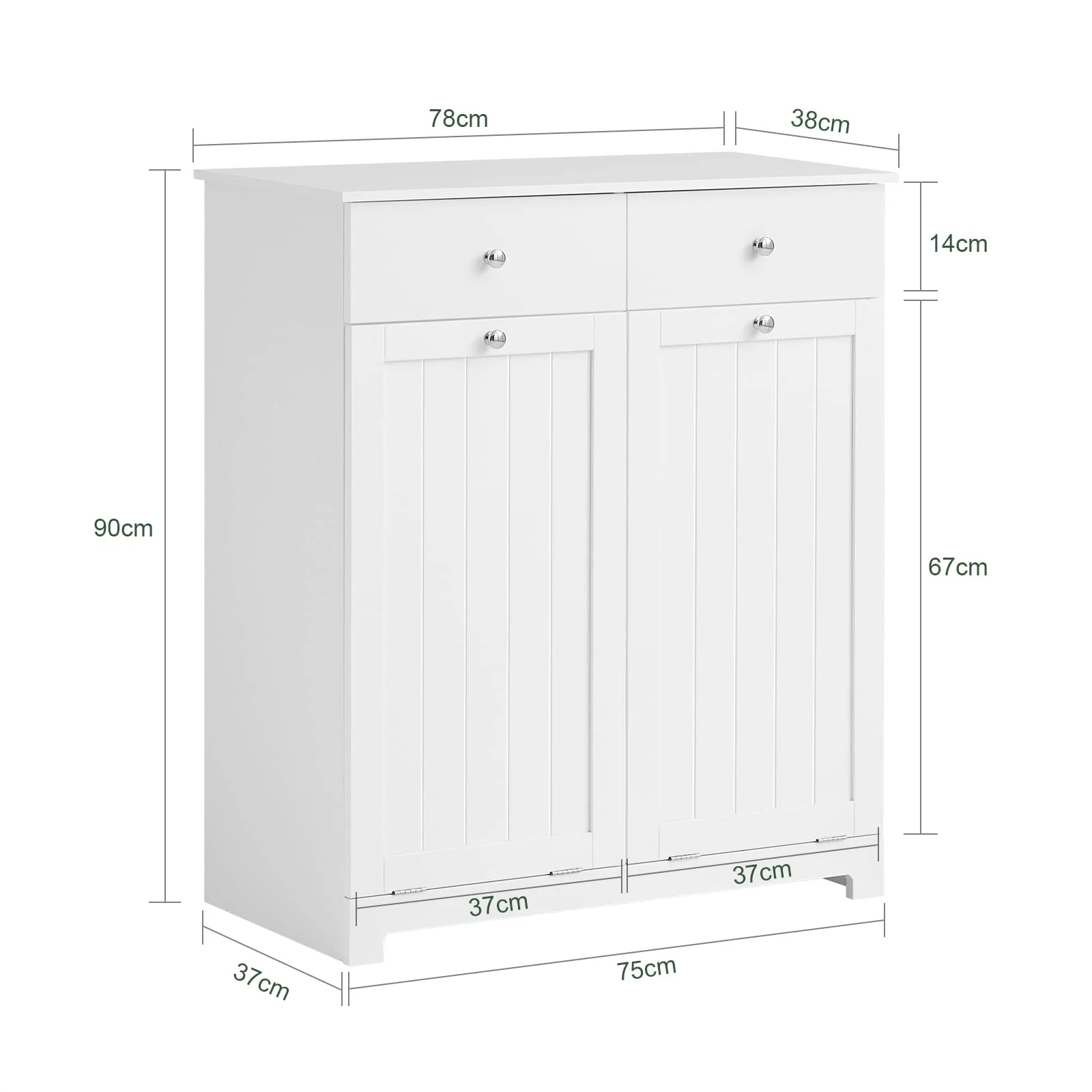 SoBuy BZR33-W Wäscheschrank mit 2 ausklappbaren Wäschesäcken Wäschetruhe Wäschesammler mit 2 Schubladen Wäschekorb Badschrank Badmöbel weiß BHT ca: 78x90x38cm - Image 6