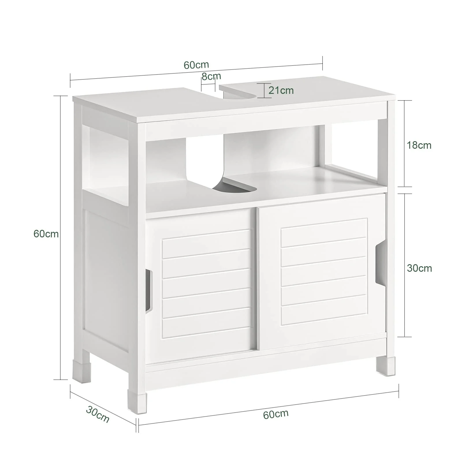 SoBuy FRG128-W Waschbeckenunterschrank Badmöbel Badschrank mit Fußpolster Unterschrank Waschtisch weiß BHT ca.: 60x61x30cm - Image 5