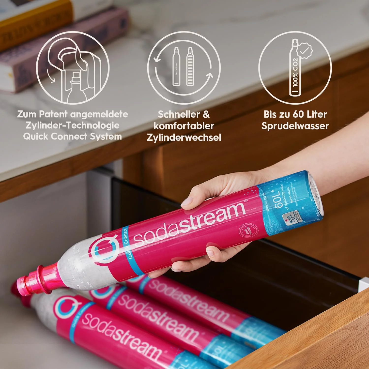 SodaStream Quick Connect Reservezylinder, Kohlensäure für bis zu 60L gesprudeltes Wasser