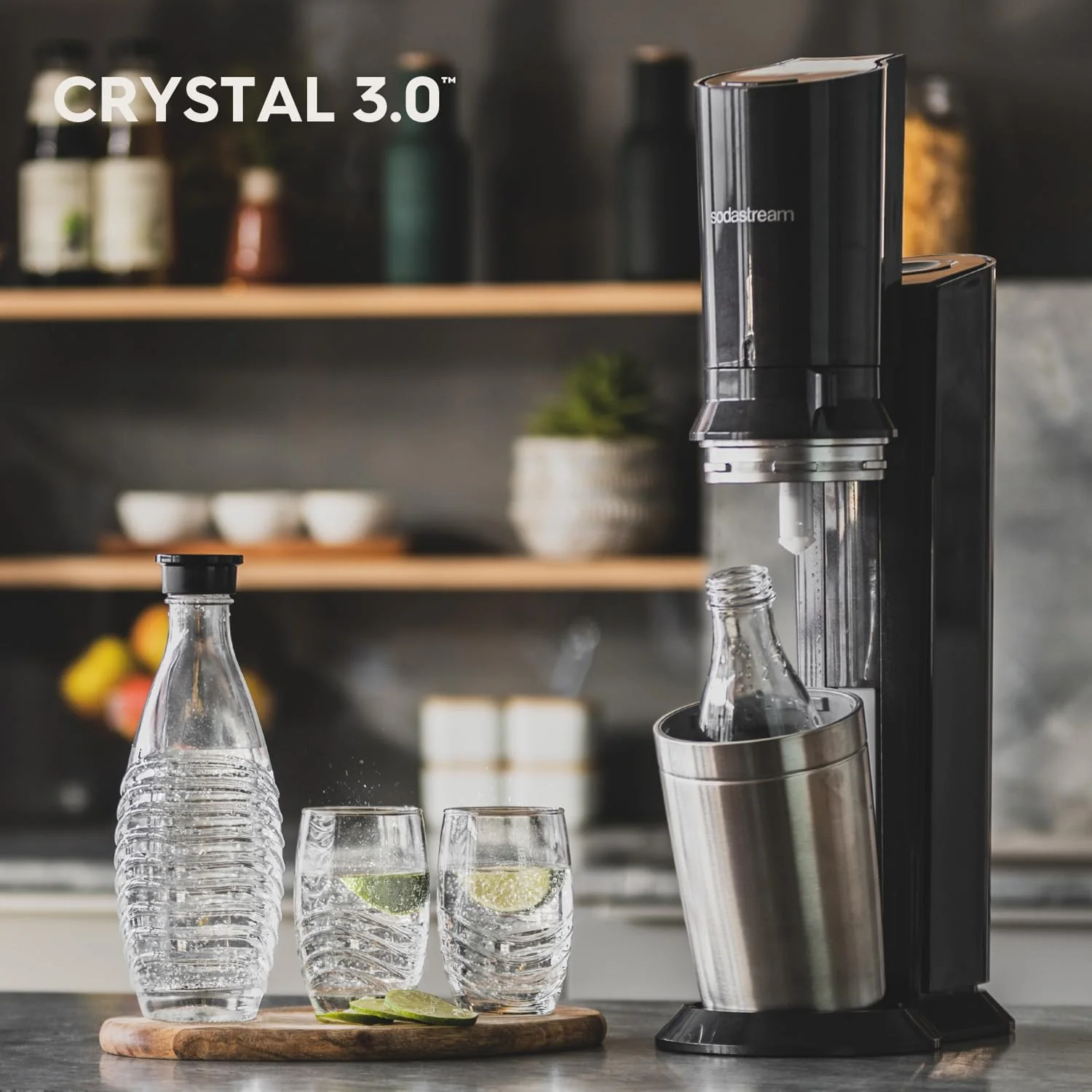 SodaStream Wassersprudler Crystal 3.0 Quick-Connect CO2-Zylinder und 1x Glaskaraffen, Silber, Schwarz/Titan, 45 cm - Image 6